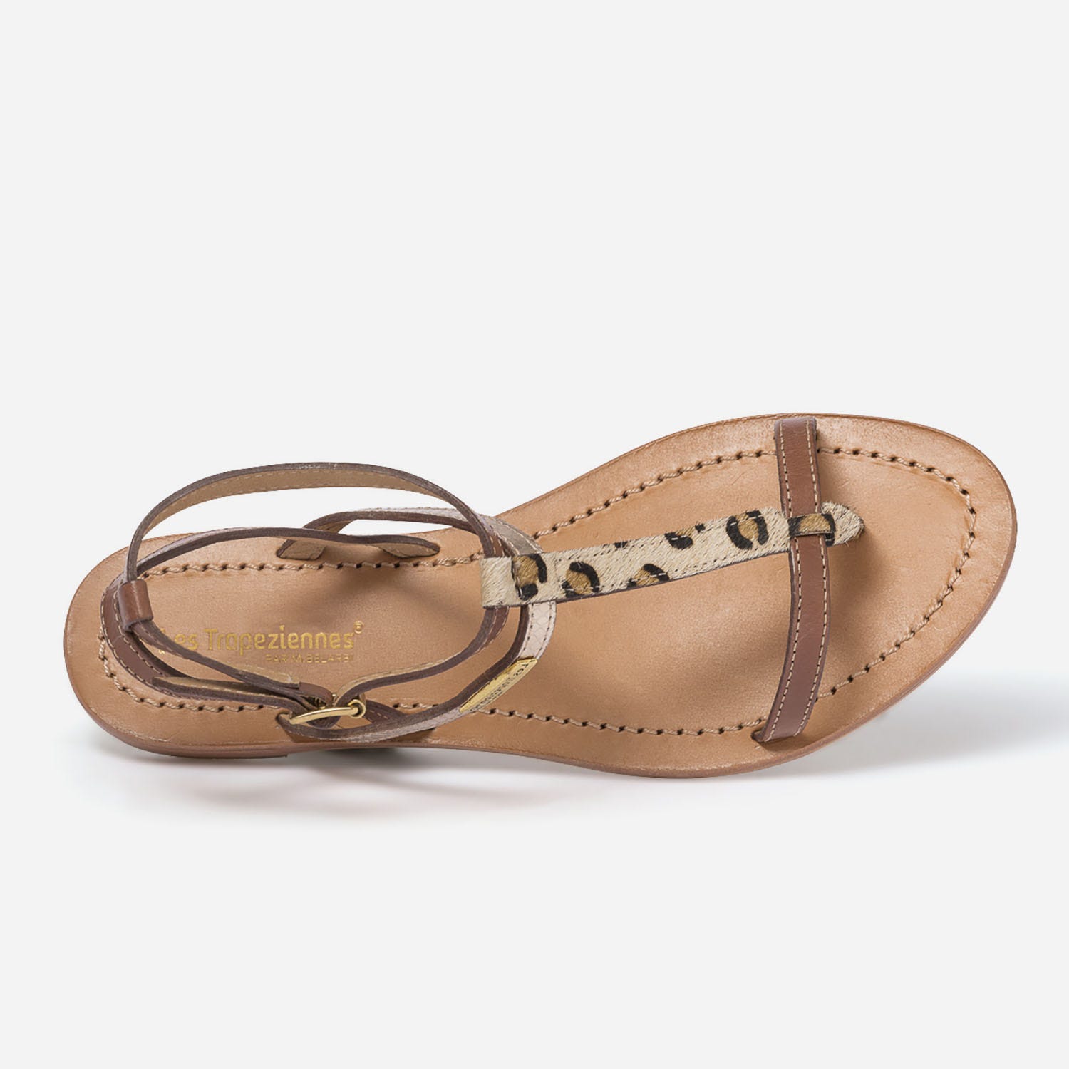 Sandale LES TROPEZIENNES cuir marron et or
