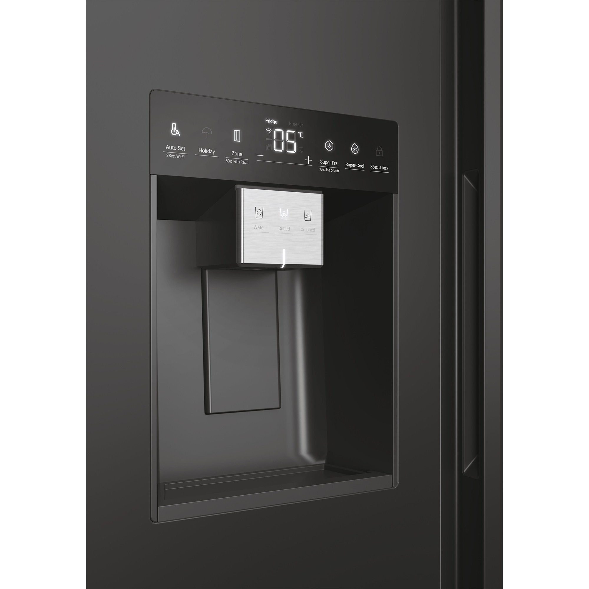 Haier Side-by-Side Front aus Edelstahl schwarz HSW59F18EIPT, 177,5 cm hoch, 90,5 cm breit, Wasser -/Eiswürfeldispenser, Smart hON App-WIFI, Total No Frost