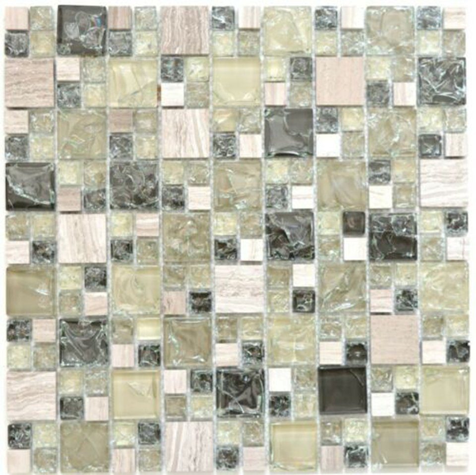 Mosani Mosaikfliesen Glasmosaik Naturstein Mosaik graugrün glänzend / 10 Matten