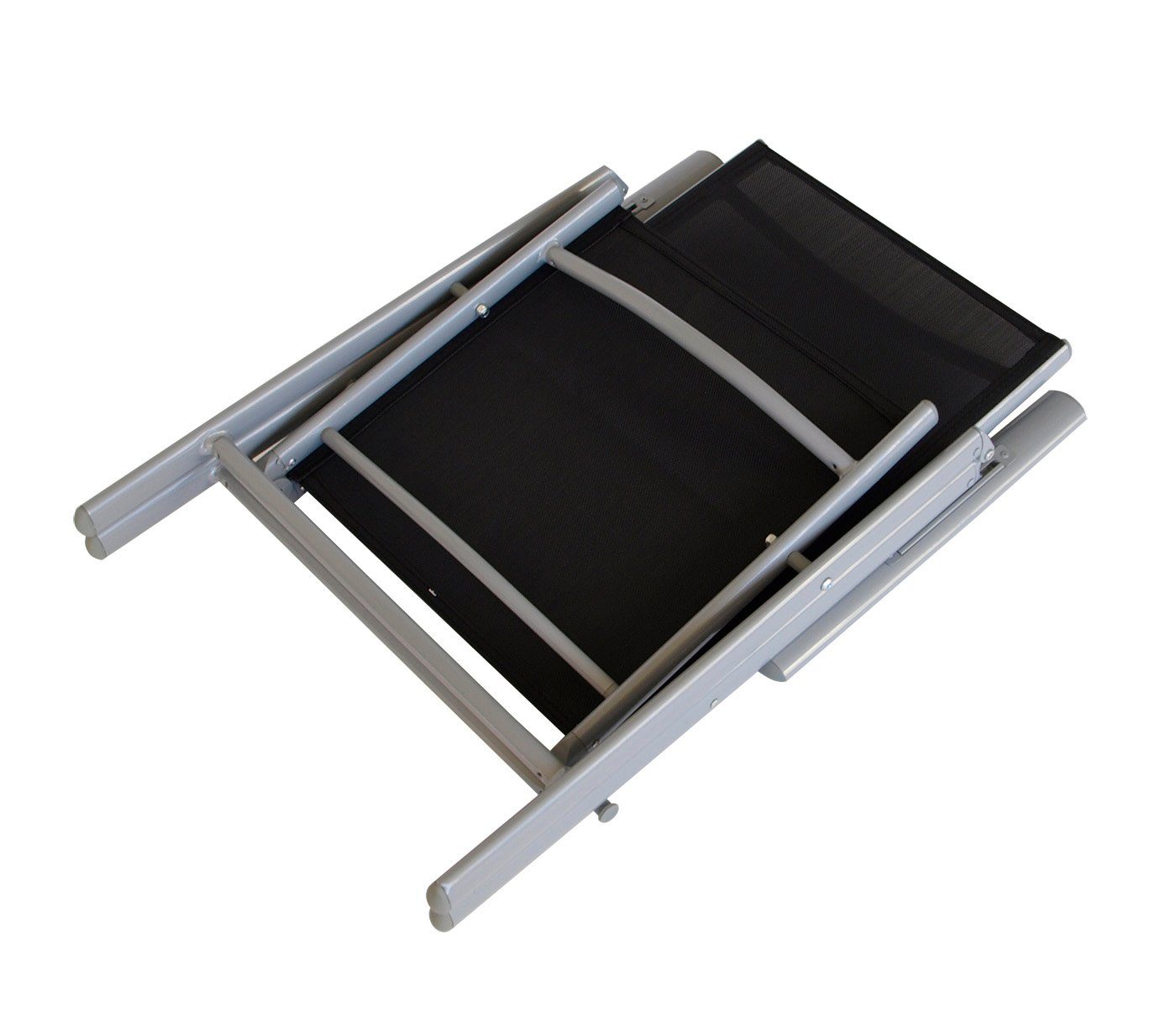 DEGAMO Garten-Essgruppe MARINA 5-teilig, 4x Klappsessel, 1x Ausziehtisch Glas 70/140x70cm, Alu silbergrau