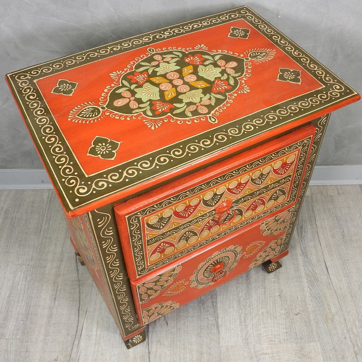 Oriental Galerie Mehrzweckschrank Kommode mit zwei Schubladen Indien Rot Bunt 52 cm Handarbeit