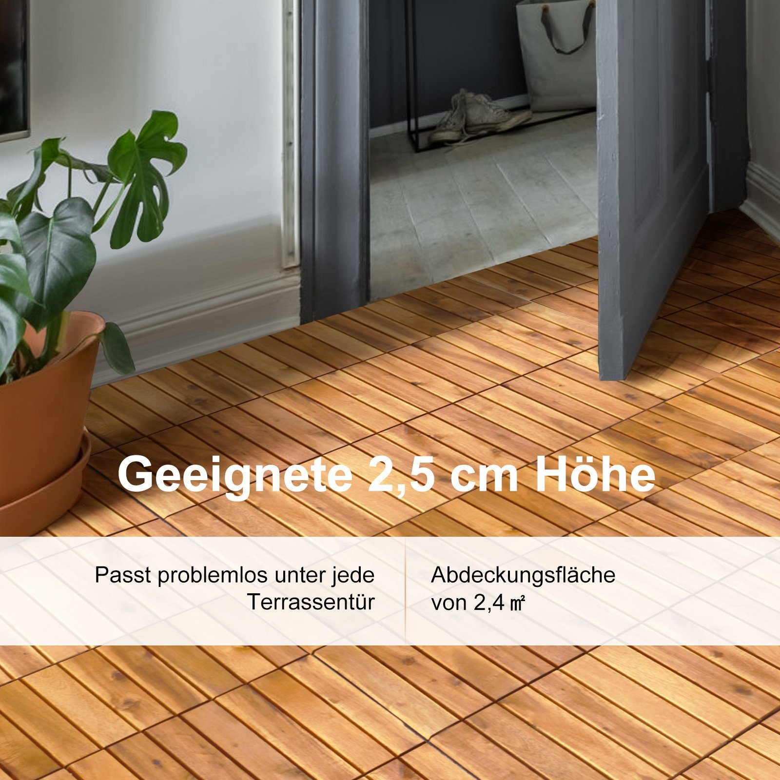COSTWAY Holzfliesen, 27St. Klickfliesen, aus Akazienholz, 30 x 30 x 2,4 cm
