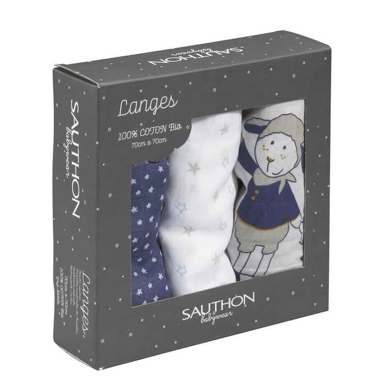 Lot de 3 langes coton bio Merlin