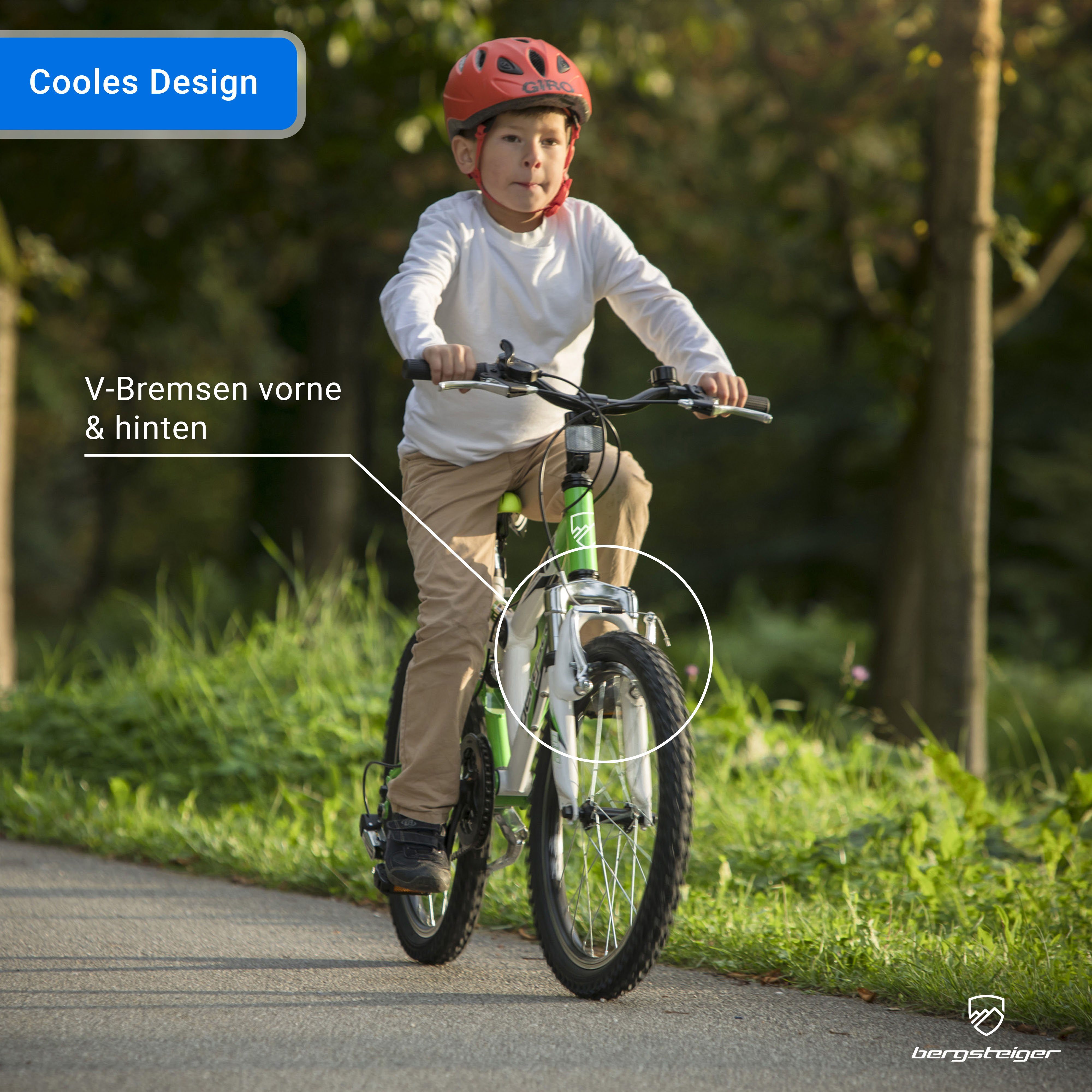 bergsteiger Mountainbike Montreal 20, 24 Zoll Kinderfahrrad, 6,7,8, 9, 10, 11, 12, 13 Jahre, 6 Gang Shimano Tourney RD-TY21 Schaltwerk, Kettenschaltung