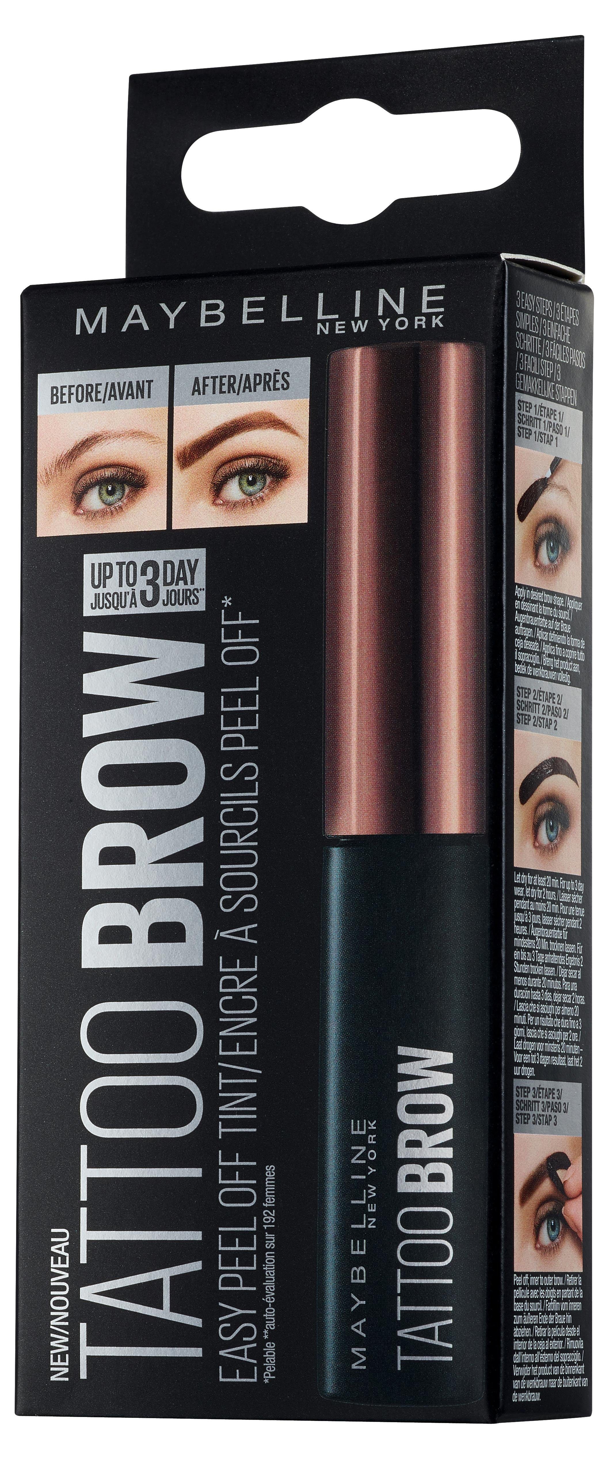 MAYBELLINE NEW YORK Augenbrauen-Gel Eye Brow Tattoo Gel, Innovative Peel-off-Formel, Augen-Make-Up