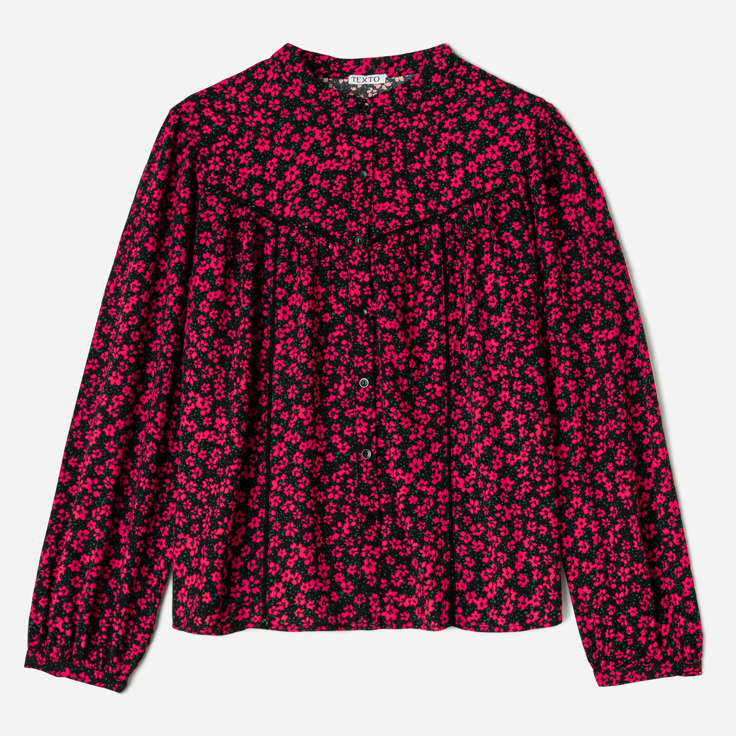 Chemise TEXTO noires à fleurs rouges
