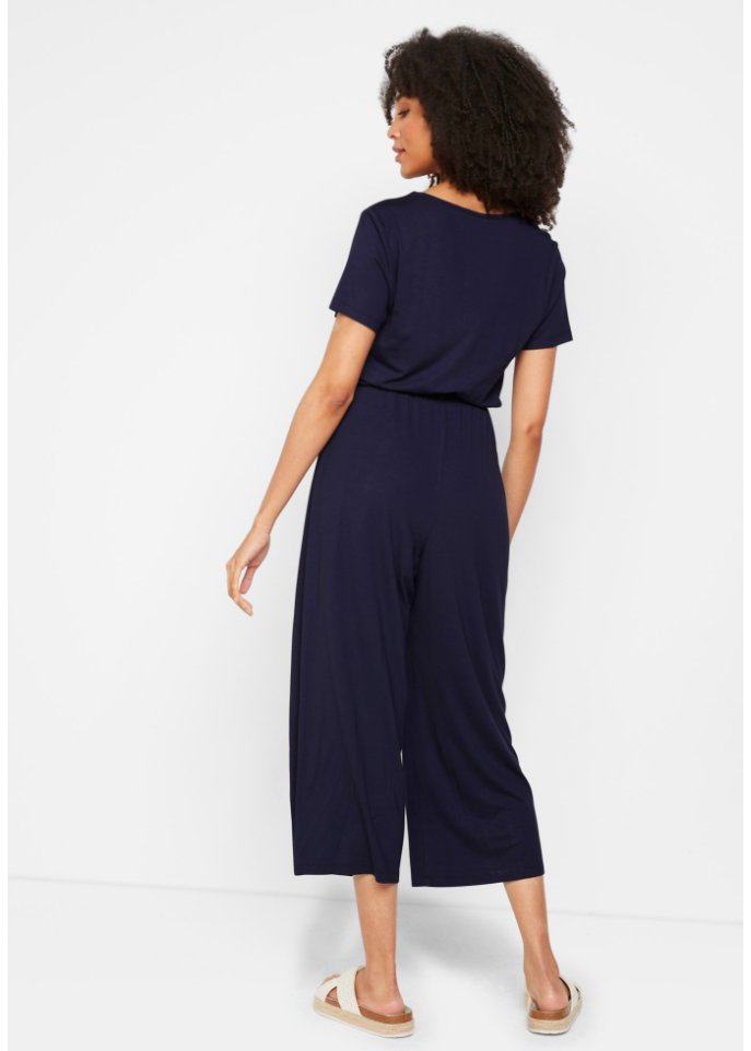 Jersey-Jumpsuit mit V-Ausschnitt, kurzarm