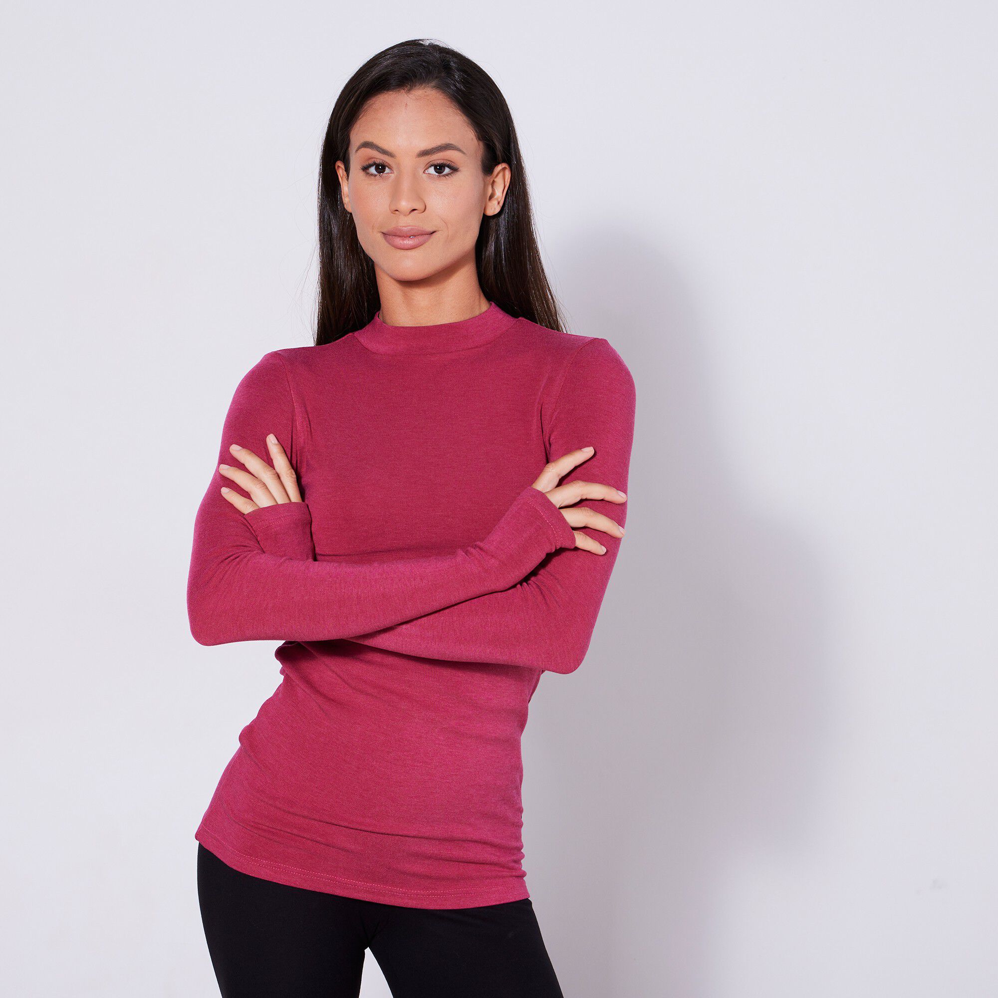 T-shirt chaleur manches longues avec trous pour les pouces- col cheminée