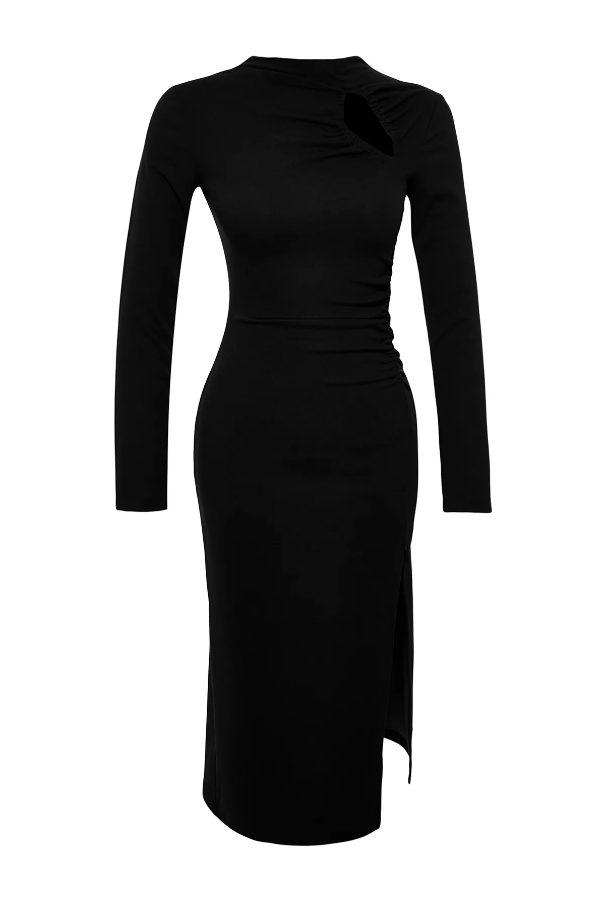 Trendyol Collection  Limitiertes schwarzes Kreppkleid mit Fensterausschnitt und Ausschnitten TPRAW24EL00191