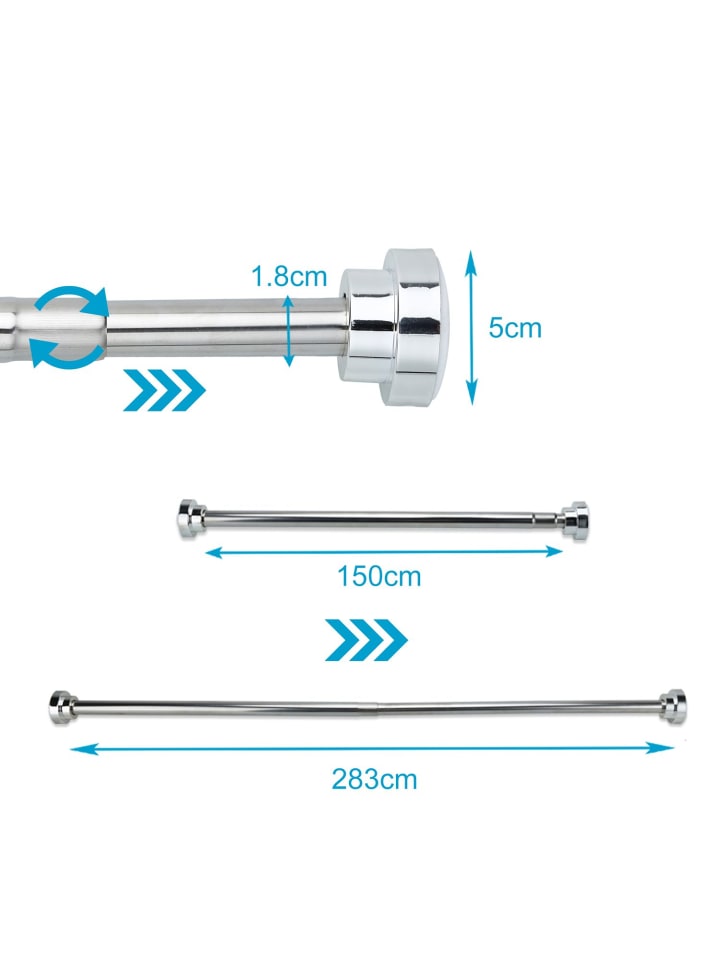 Intirilife Teleskopstange Duschstange Gardinenstange 120-220cm in 150 - 283 cm in SILBER günstig kaufen 260 cm