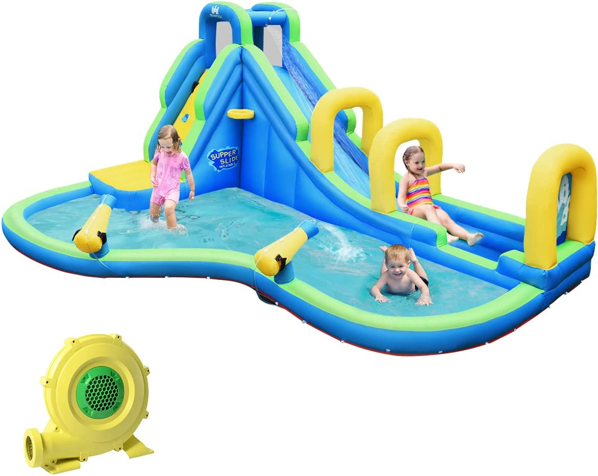 Costway Hüpfburg Wasserrutsche Spielpool Aufblasbare