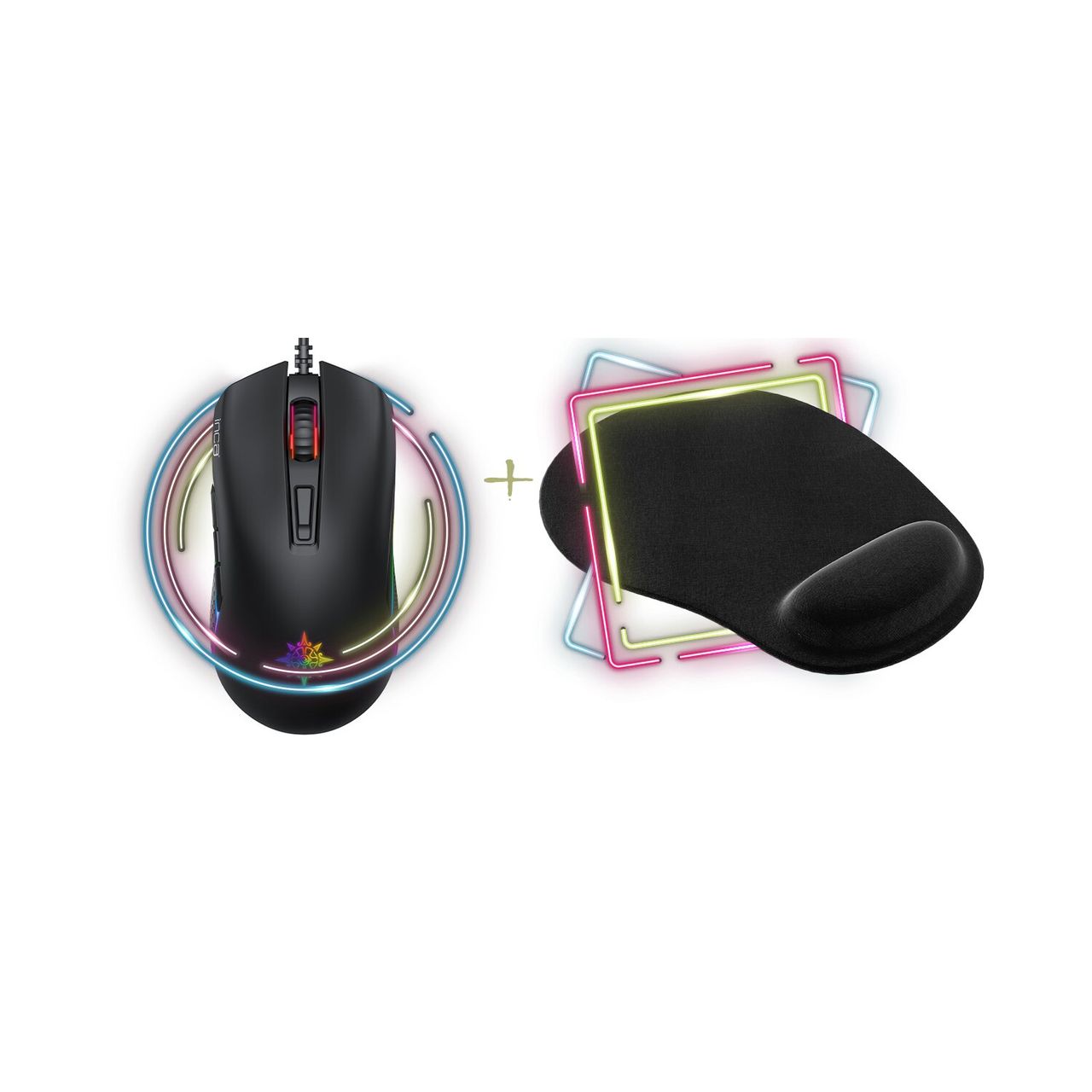 Inca 2in1 RGB Gaming Maus 1200 Dpi & Flexible Mauspad 3mm