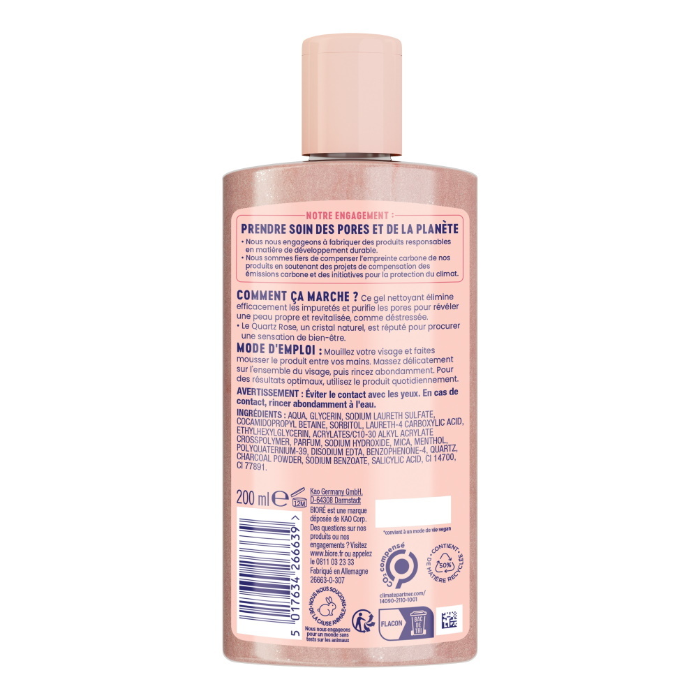 bioré Gel Nettoyant Purifiant au Quartz Rose + Charbon Nettoyant visage