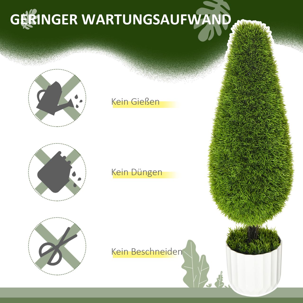 HOMCOM Kunstpflanze Zypresse 2er-Set 90 cm Künstliche Pflanzen Kunstbaum im Topf
