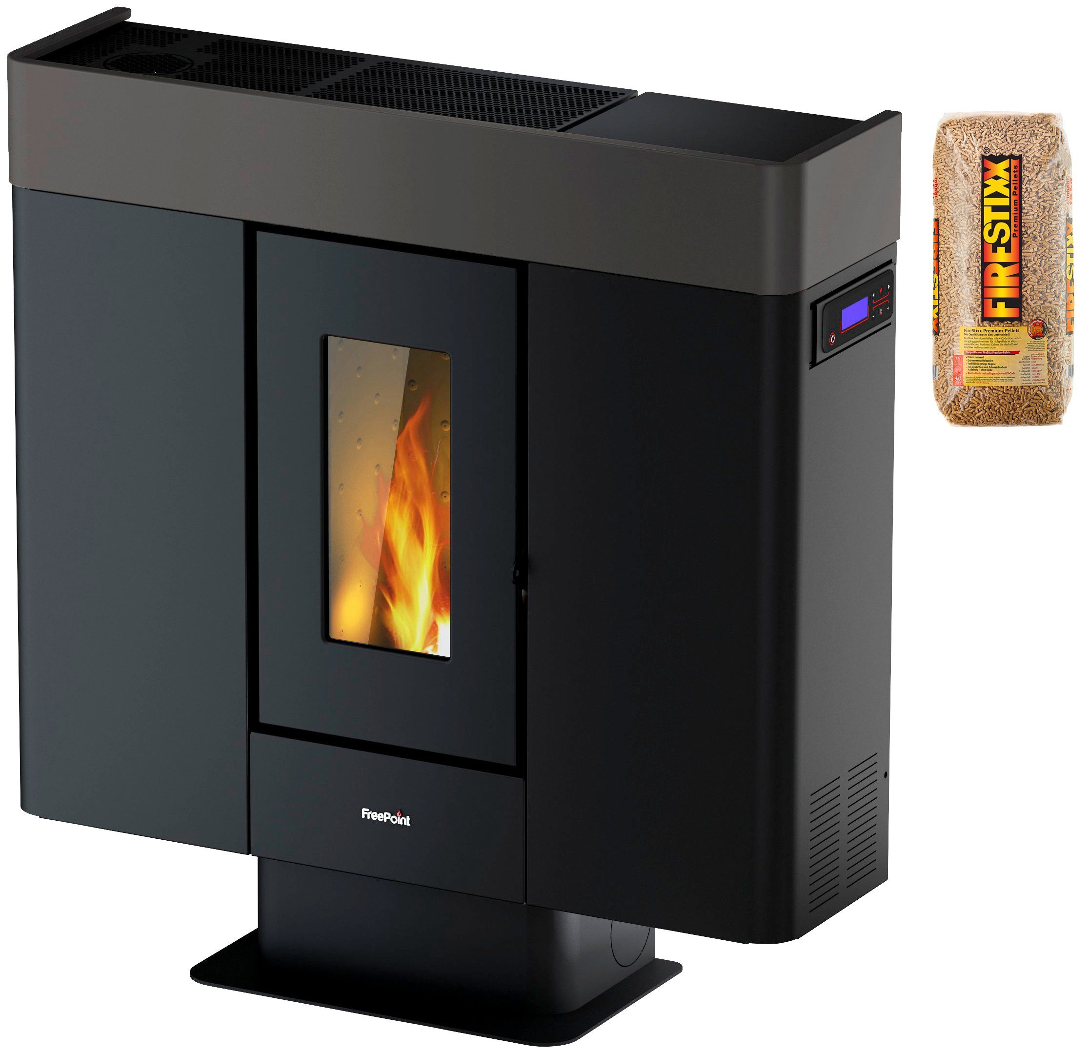 Freepoint Pelletofen Moon airtight, 10 kW, Zeitbrand, 340 W, 230 V