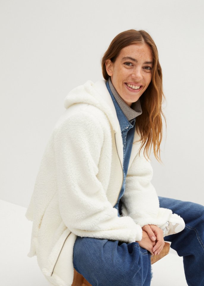 Teddy-Fleecejacke in A-Line mit Seitenschlitzen