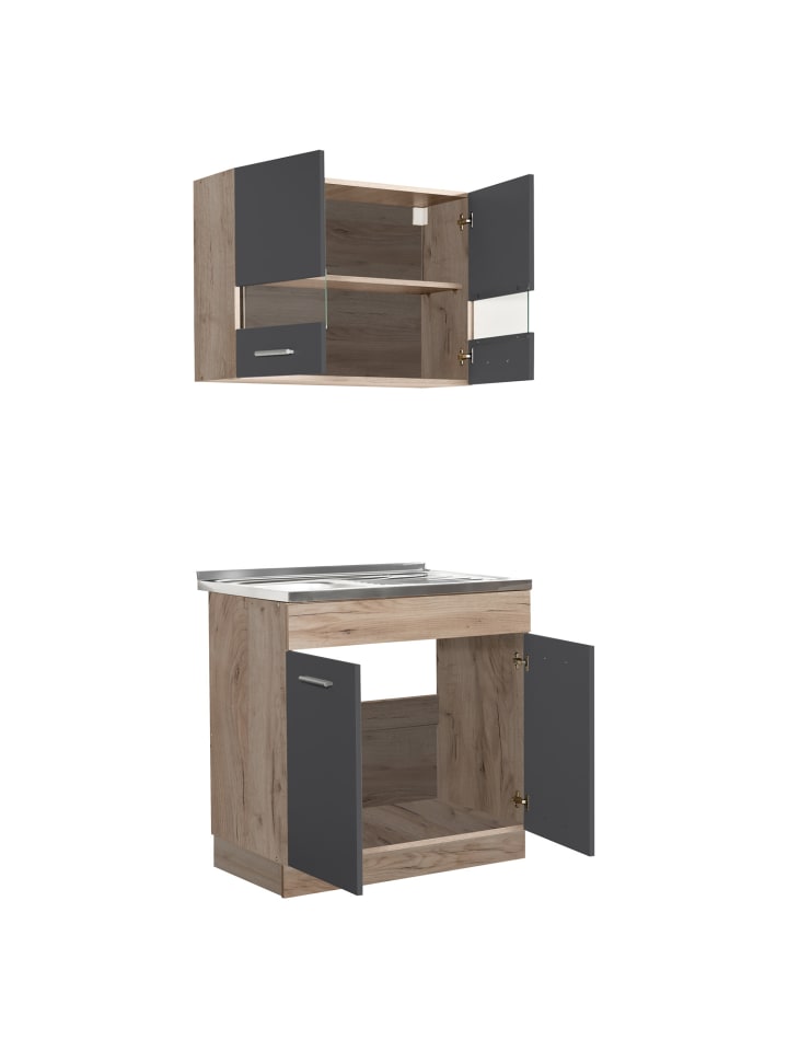 Homestyle4u Küchenzeile ohne Geräte 80x180x51 cm in Grau günstig kaufen onesize