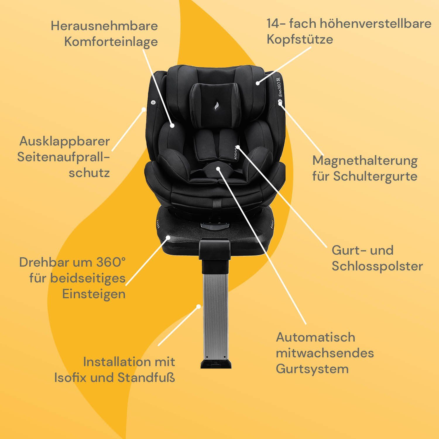 Osann Autokindersitz Eno360 SL i-Size, ab: Geburt, bis: 12 Jahre, drehbarer Reboarder mit Isofix und Standfuß - 40-150 cm