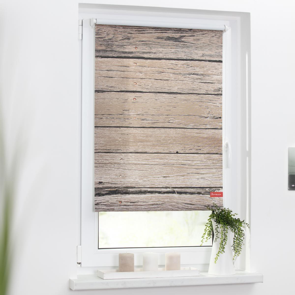 Lichtblick Rollo Klemmfix, ohne Bohren, blickdicht, Bretter-Vintage Braun, 60 x 150 cm (B x L)