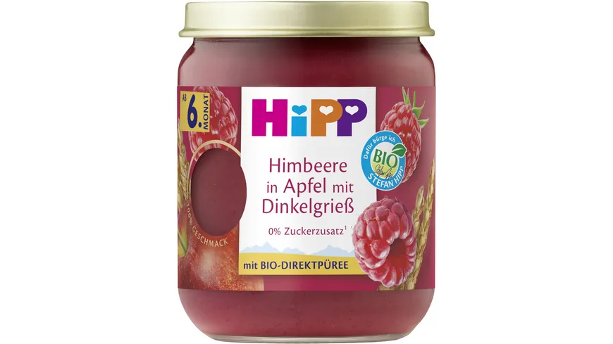 HiPP Bio Frucht und Getreide Himbeere in Apfel mit Dinkelgrieß 160 g