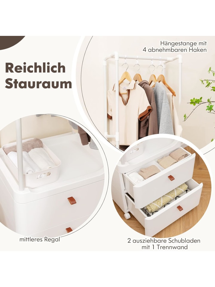 COSTWAY Kleiderständer mit 2 Schubladen 52 x 40 x 161 cm in Weiß günstig kaufen onesize