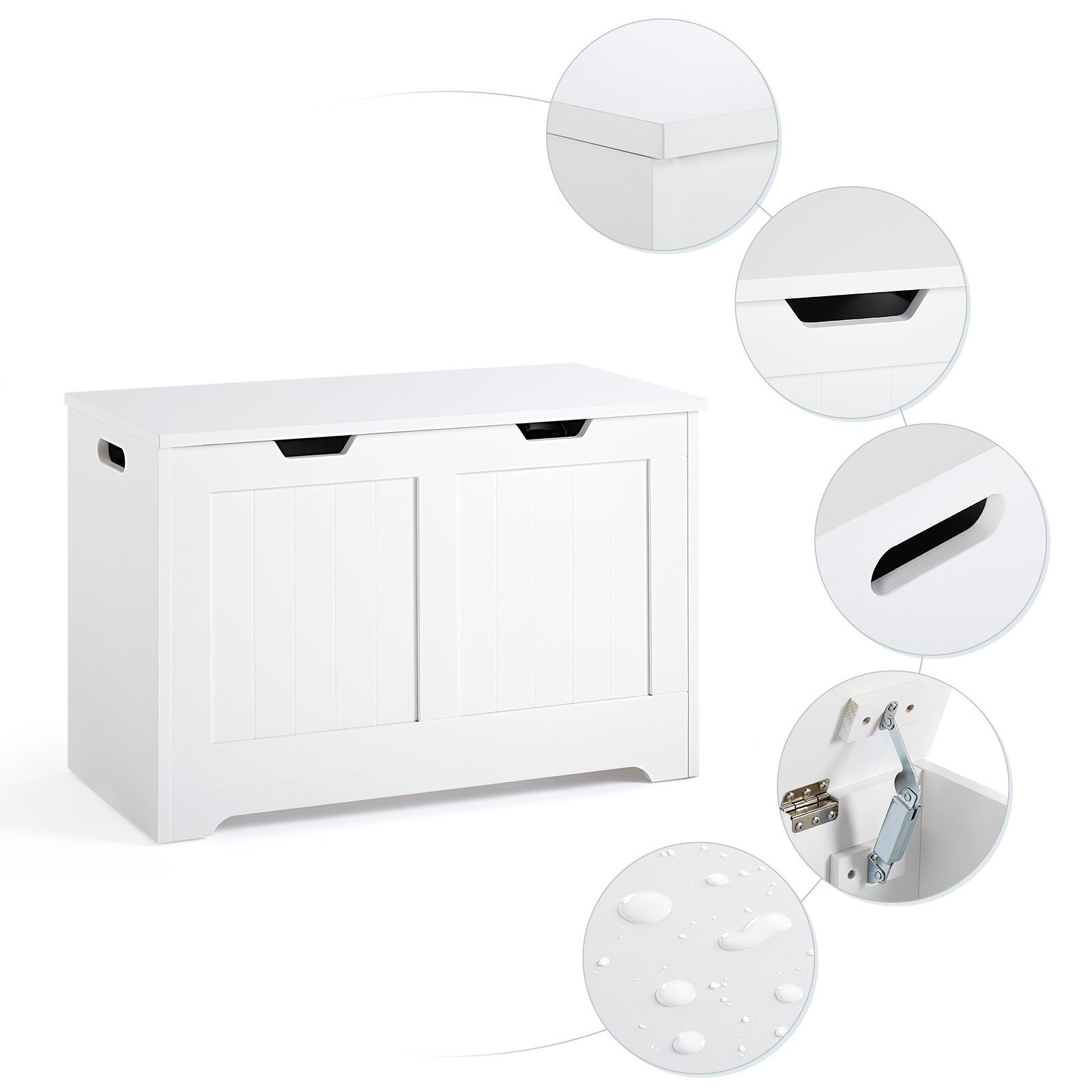 Meerveil Badkommode Badezimmerschrank, Spielzeugkiste, Sitztruhe, Sitzbank, Sitzhocker, 72 x 48 x 36 cm, Weiß