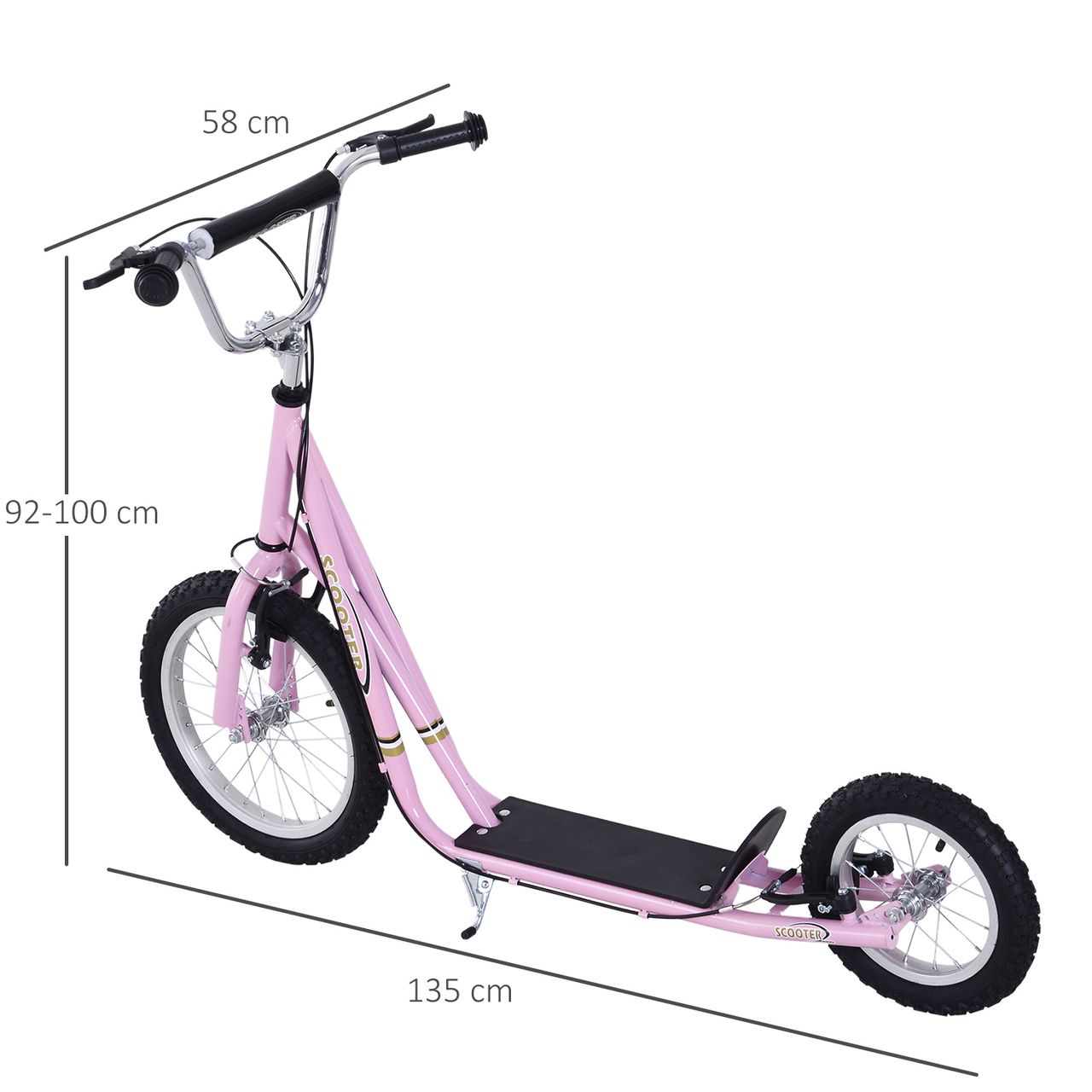 HOMCOM Kinderroller mit Bremsen 16/12 Zoll Scooter Tretroller Cityroller Kinder Roller Kickboard für 5  Jahre Kinder Rosa 135 x 58 x 92-100 cm