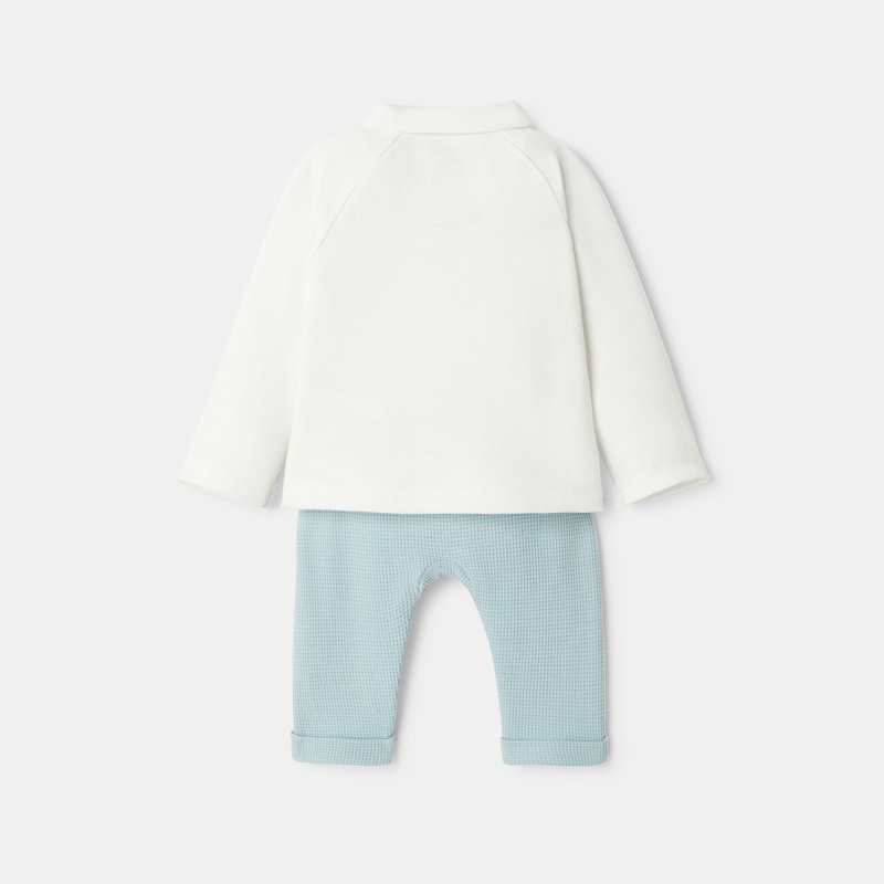 Ensemble 2 pièces en interlock et coton nid d'abeille turquoise naissance Absorba