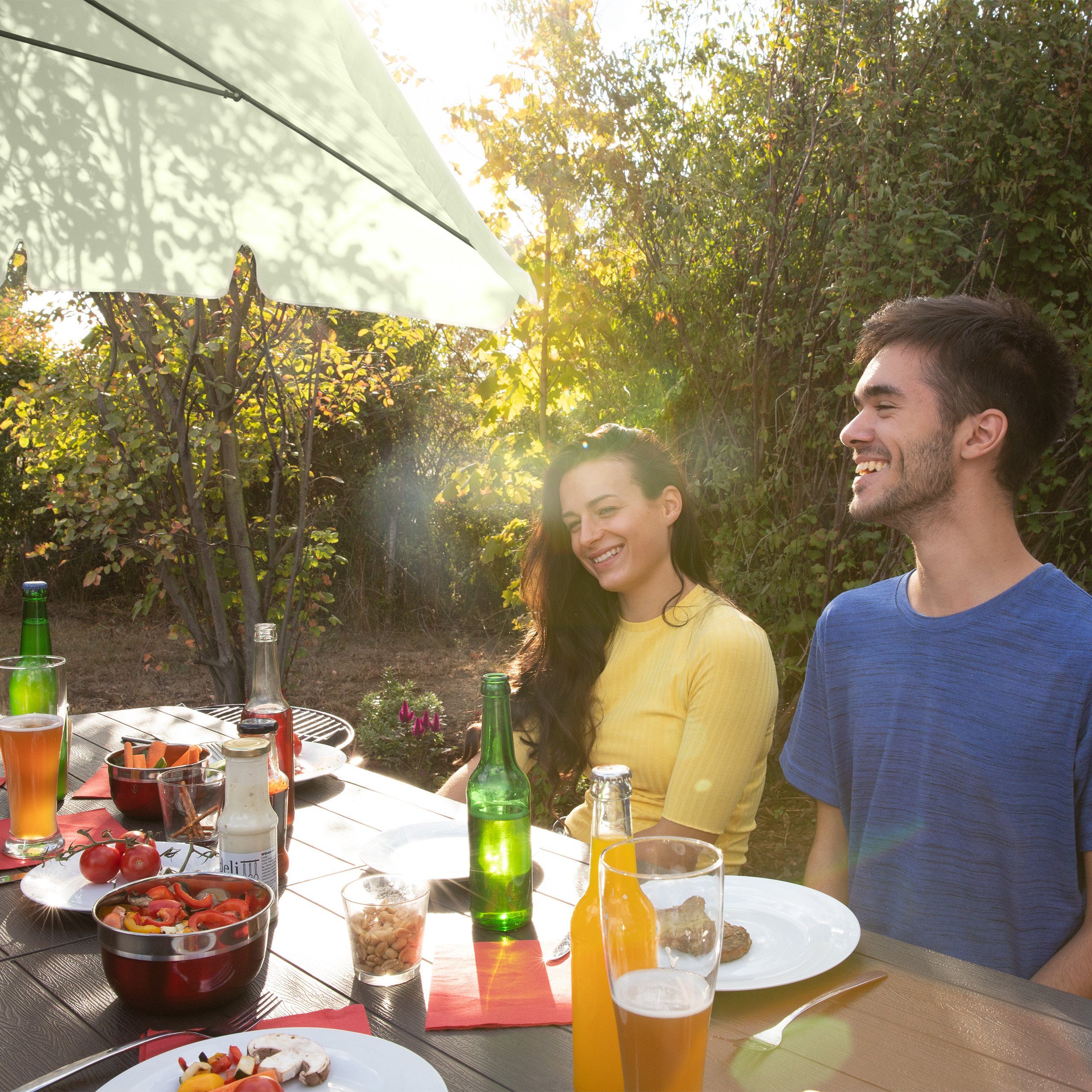 relaxdays Sonnenschirm Rechteckiger Sonnenschirm für den Garten, Weiß