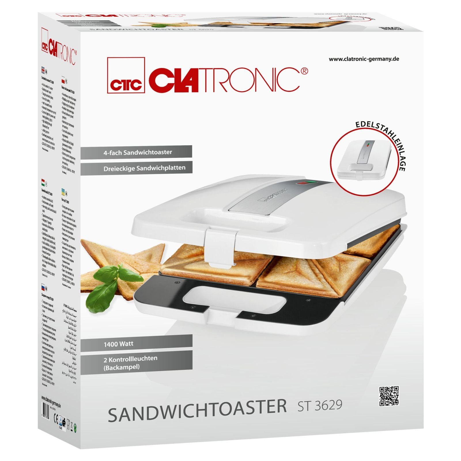 CLATRONIC Sandwichmaker CLATRONIC Sandwichmaker Antihaftbeschichtung Sandwichtoaster ST 3629
