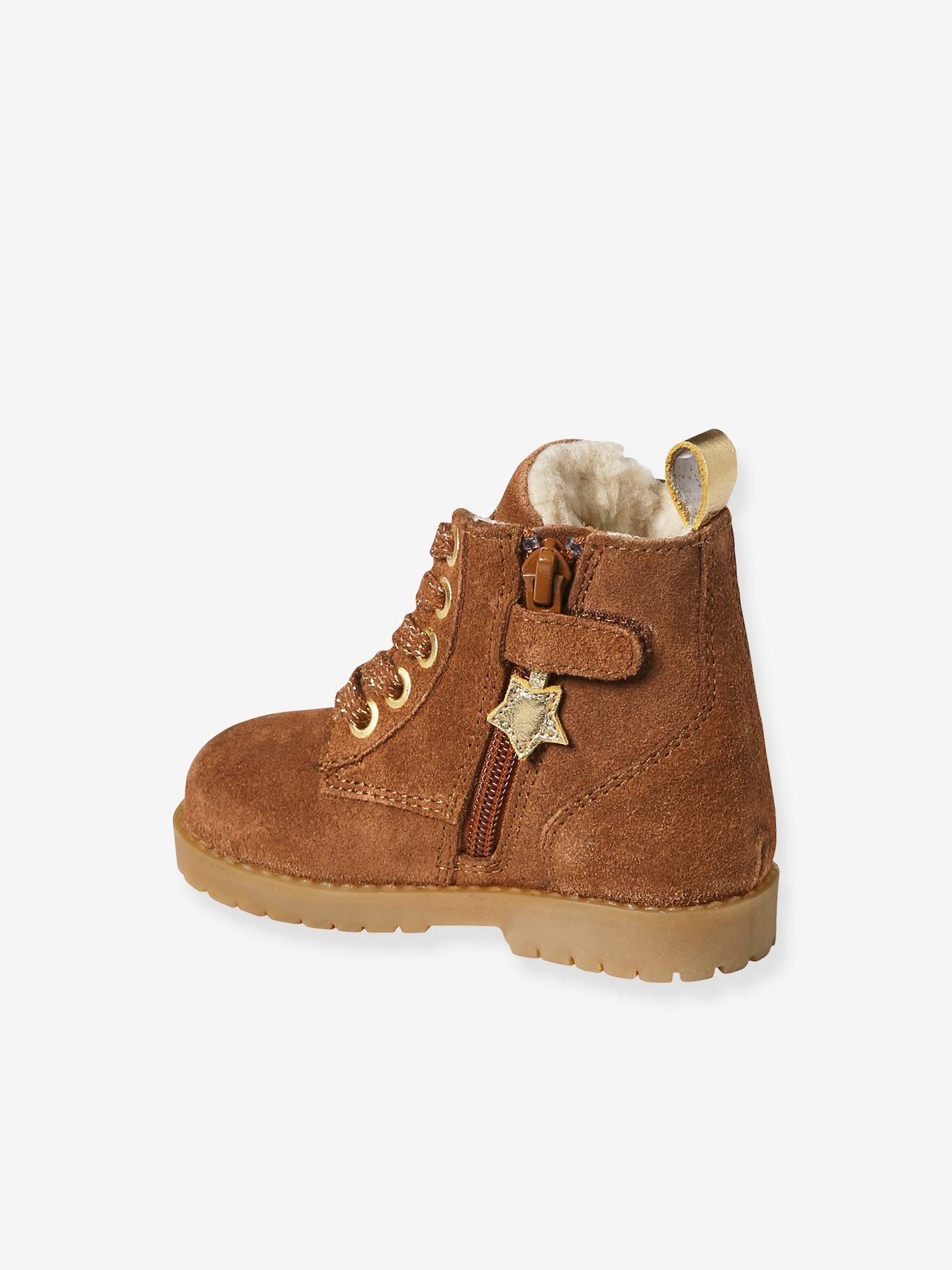 Vertbaudet Warme Baby Schnürboots mit Reißverschluss - camel