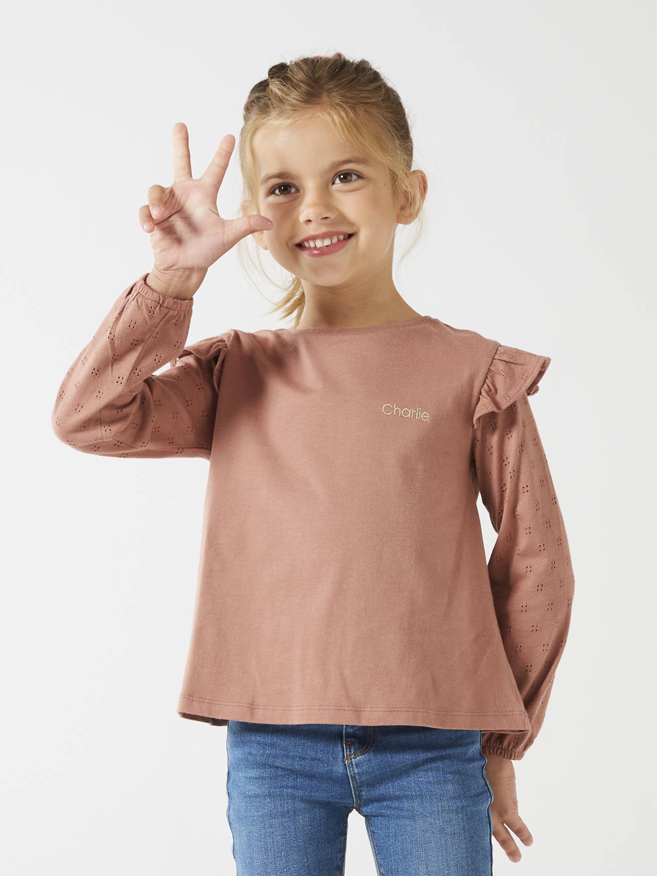 Tee-shirt volanté BASICS fille personnalisable écru