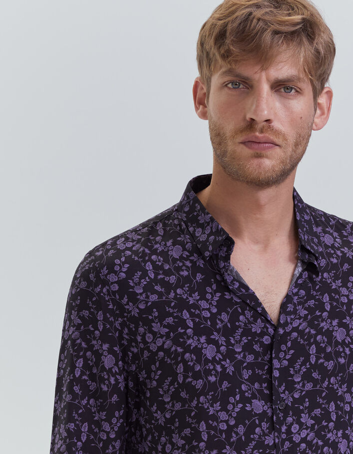 Chemise SLIM noire LENZING™ ECOVERO™ motif fleurs violines Homme