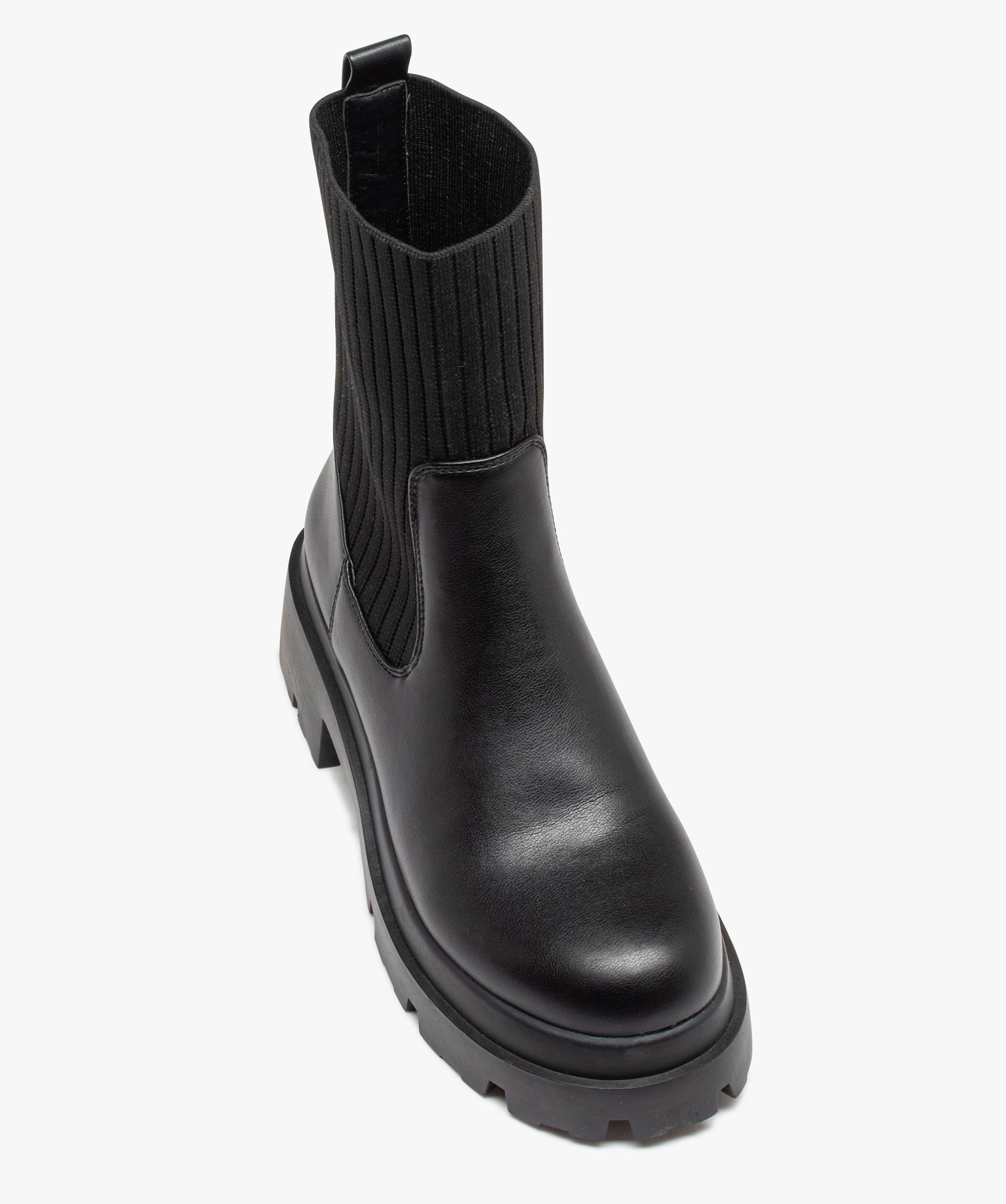 Boots col chaussette à épaisse semelle crantée femme noir | GEMO