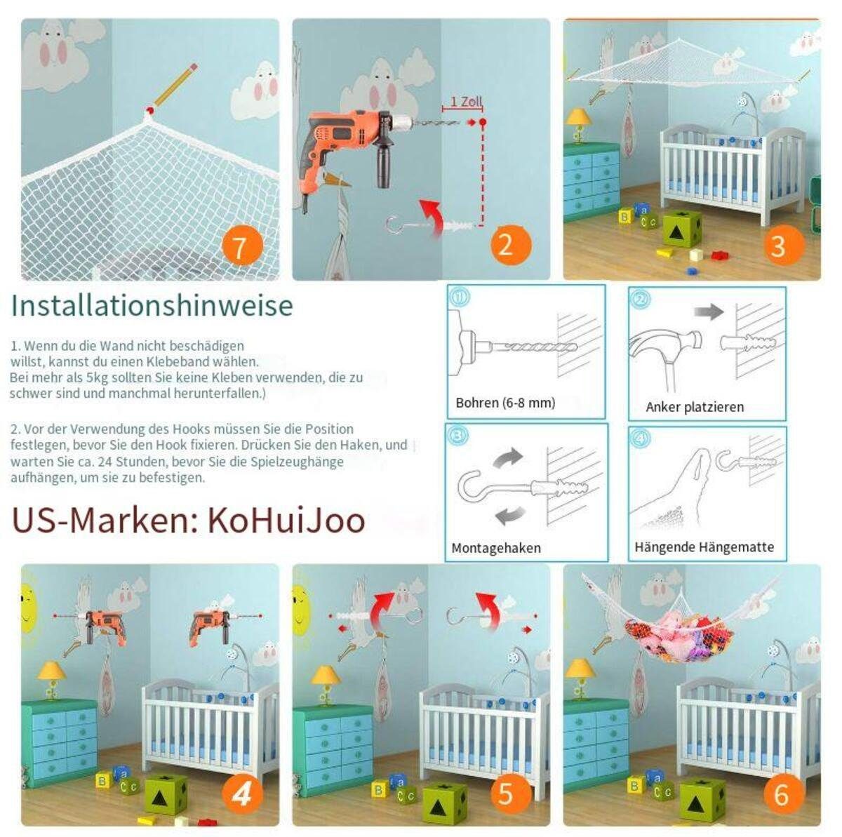 Devenirriche Hängematte Spielzeug-Hängematte(180*120*120CM)–hängendes Netz für Organisation