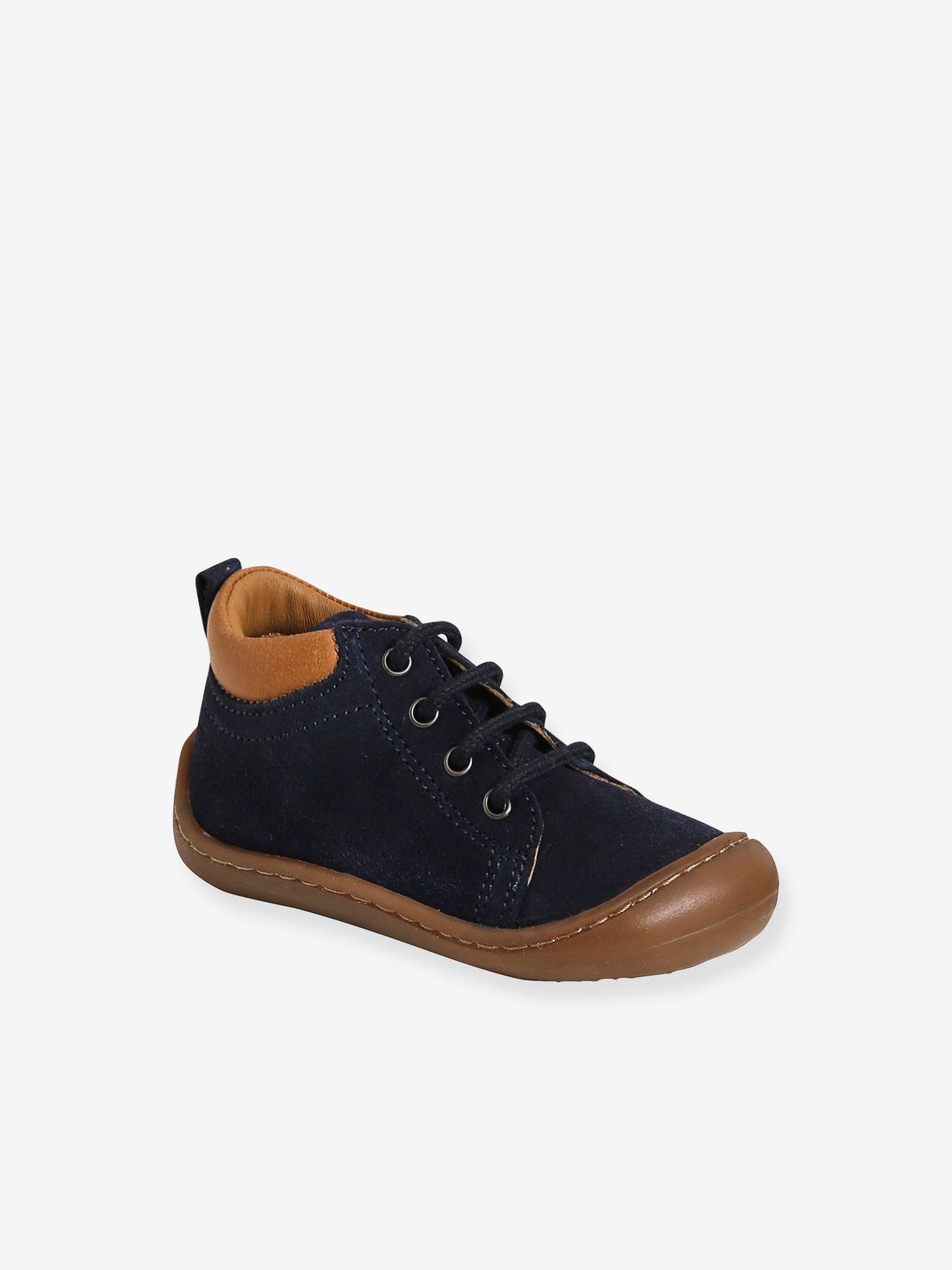 Bottillons lacés cuir souple bébé spécial 4 pattes bleu marine