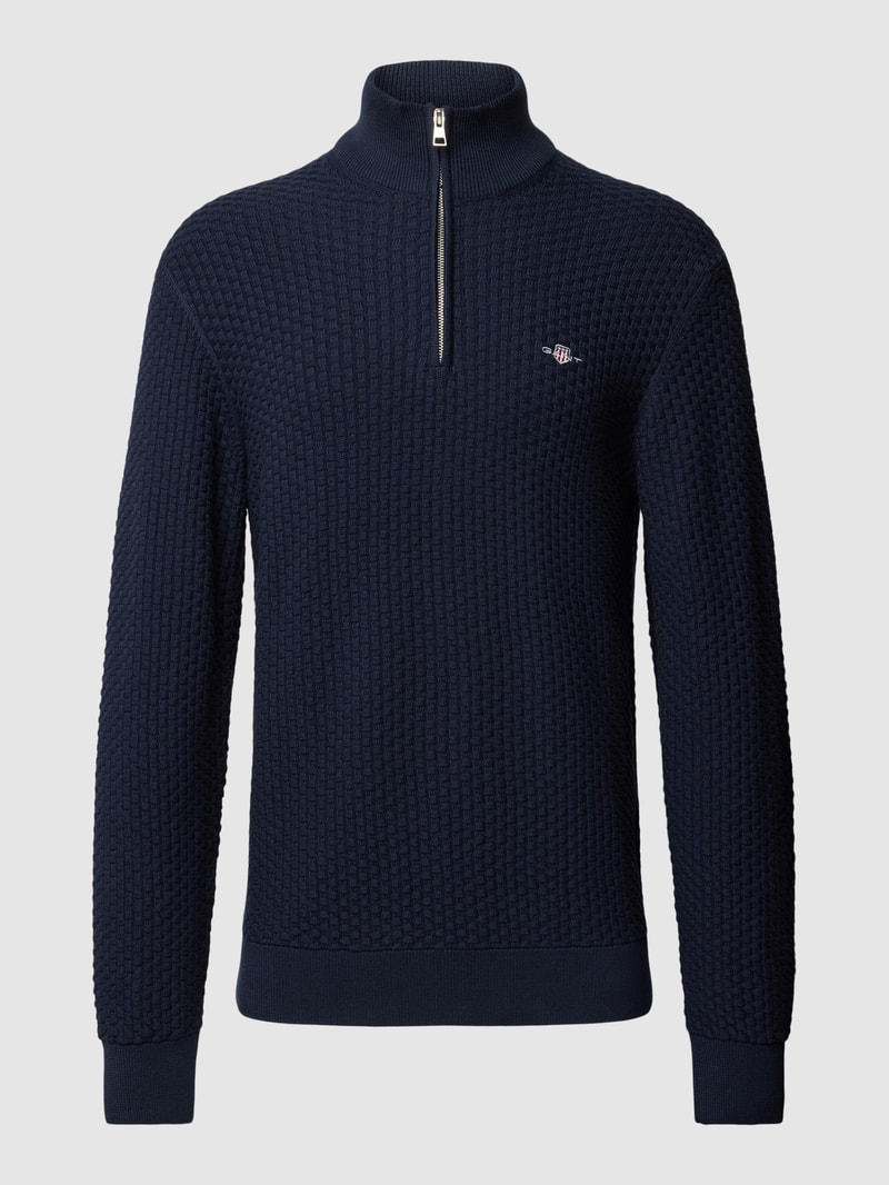 Strickpullover mit kurzem Reißverschluss in marineblau