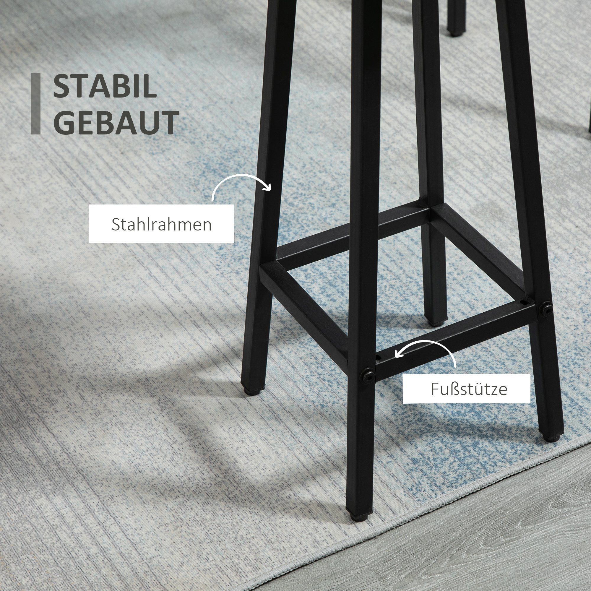 HOMCOM Bargruppe Bartisch-Set im Industriedesign, (Set, 6-tlg), 6-teilig Essgruppe 2 Bartisch mit 4 Stühlen Grau, Schwarz