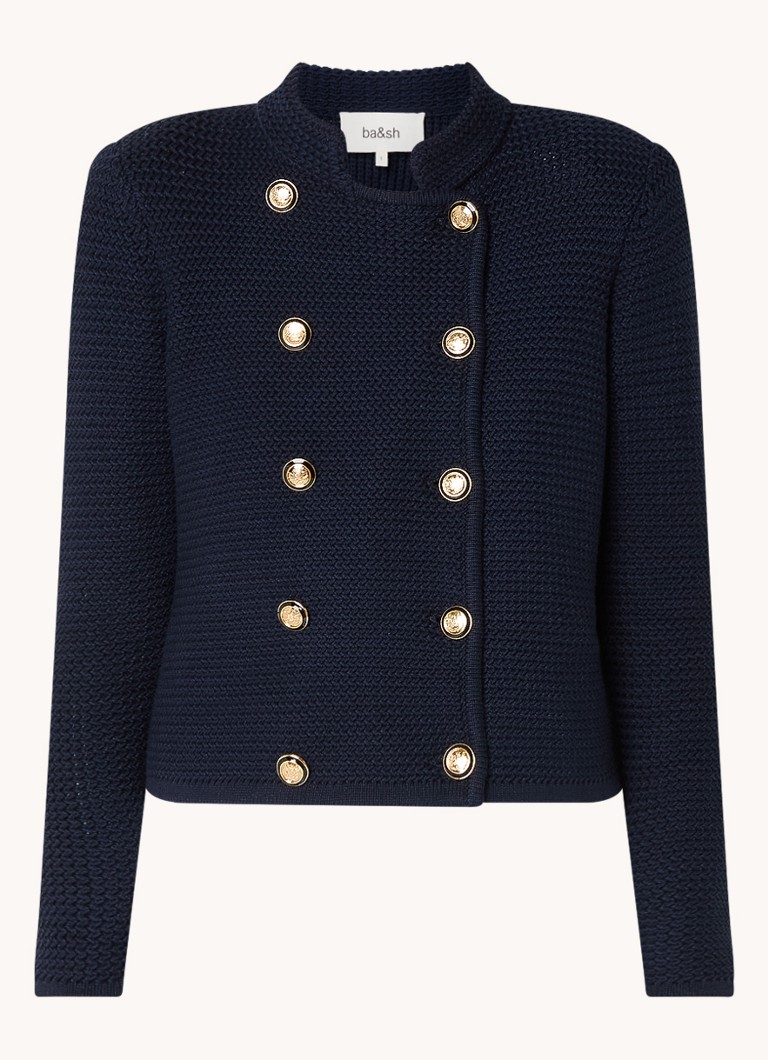 Cardigan Louman de la ba&sh, confecționat din material gros tricotat cu nasturi decorativi.