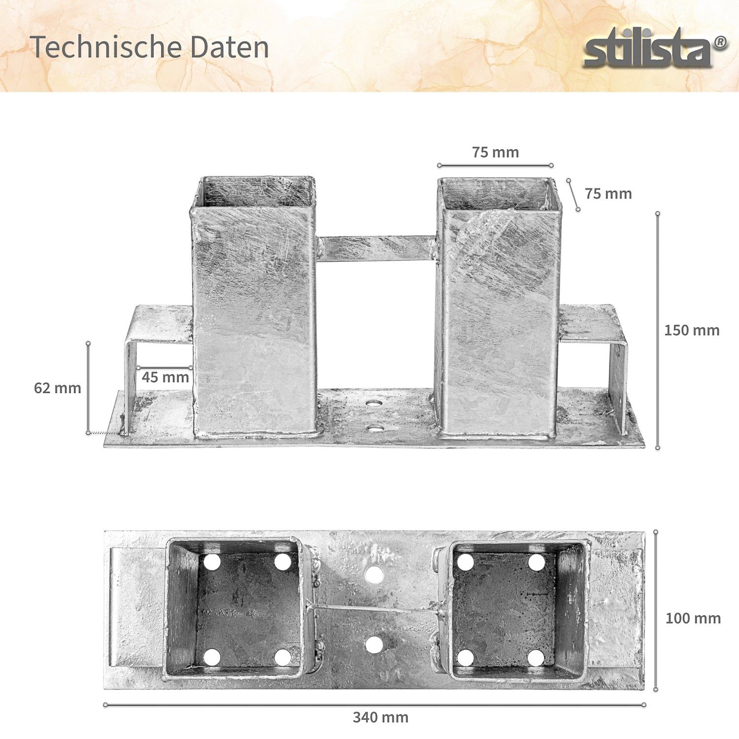 STILISTA Kaminholzregal Holzstapelhilfe Brennholzregal Holzstapelhalter, BxTxH:34,00x10,00x15,00 cm, (Set, 2-St), pulverbeschichtet für 70 x 70 mm und 40 x 60 mm Kanthölzer, 2er, 4er oder 8er Set, Farbwahl