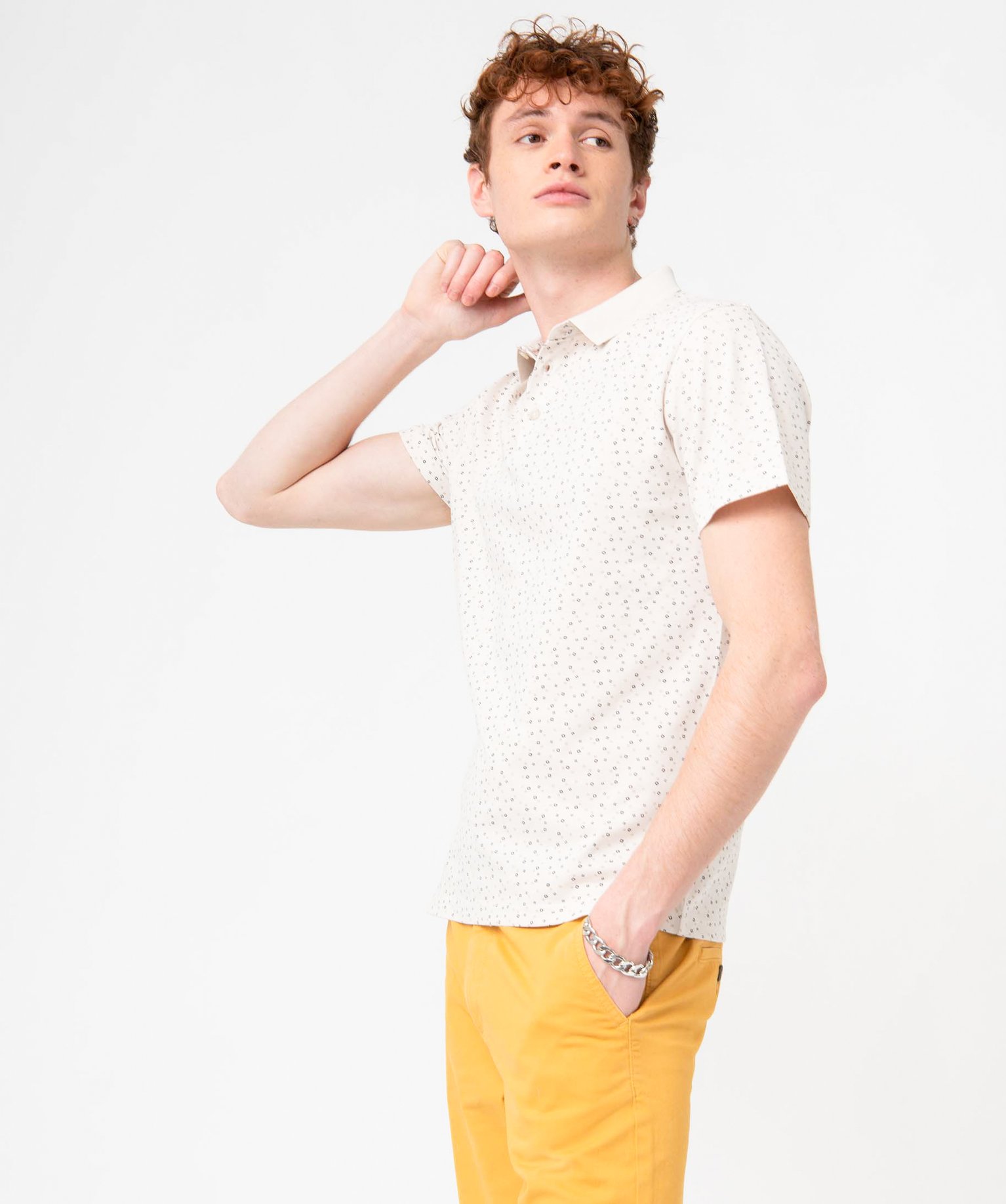 Polo homme en maille piquée imprimée ecru | GEMO