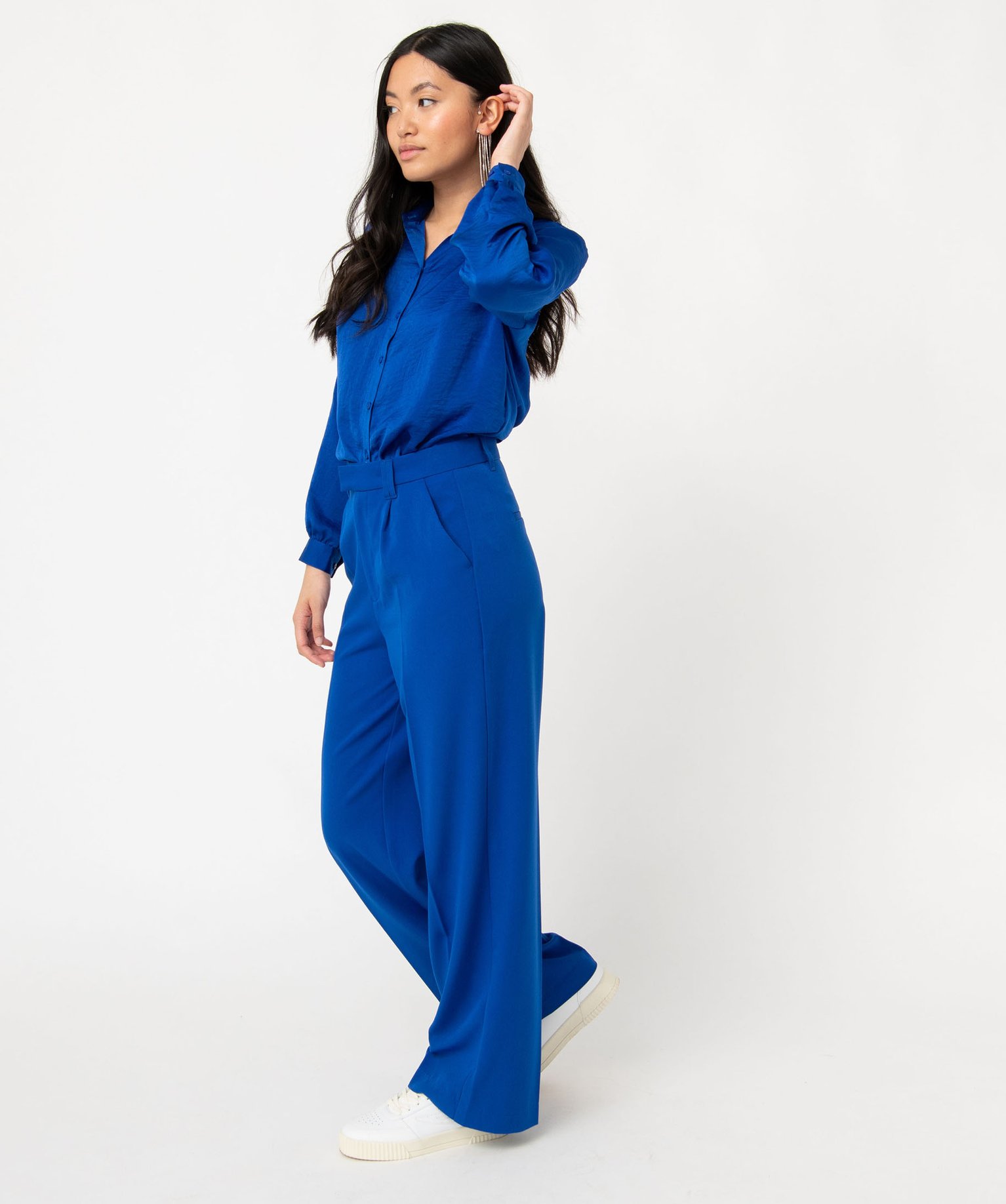 Pantalon de tailleur large femme bleu | GEMO