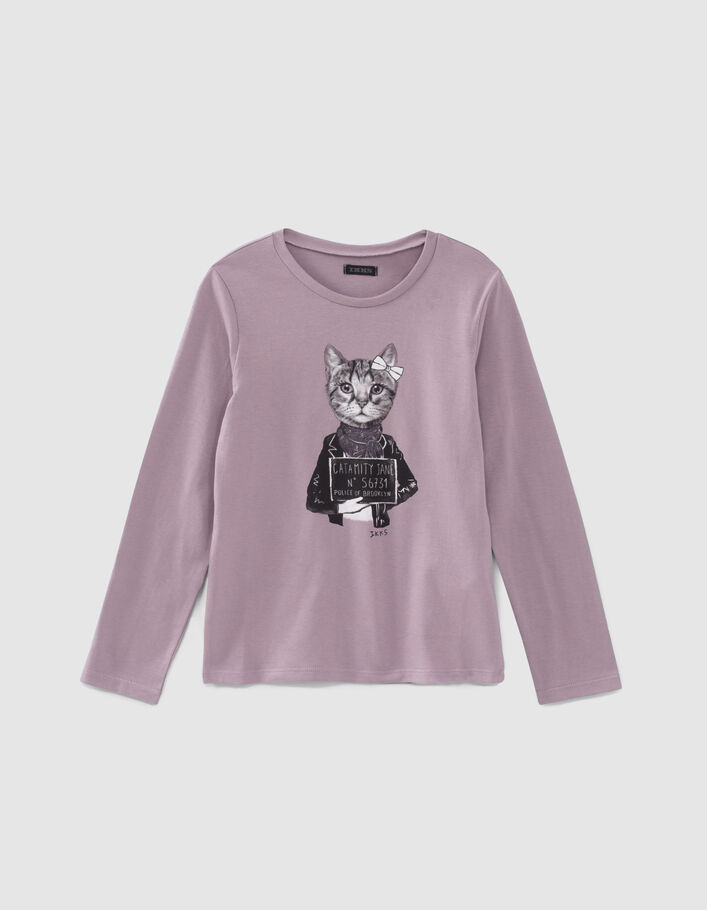 T-shirt parme visuel chat foulard pailleté fille