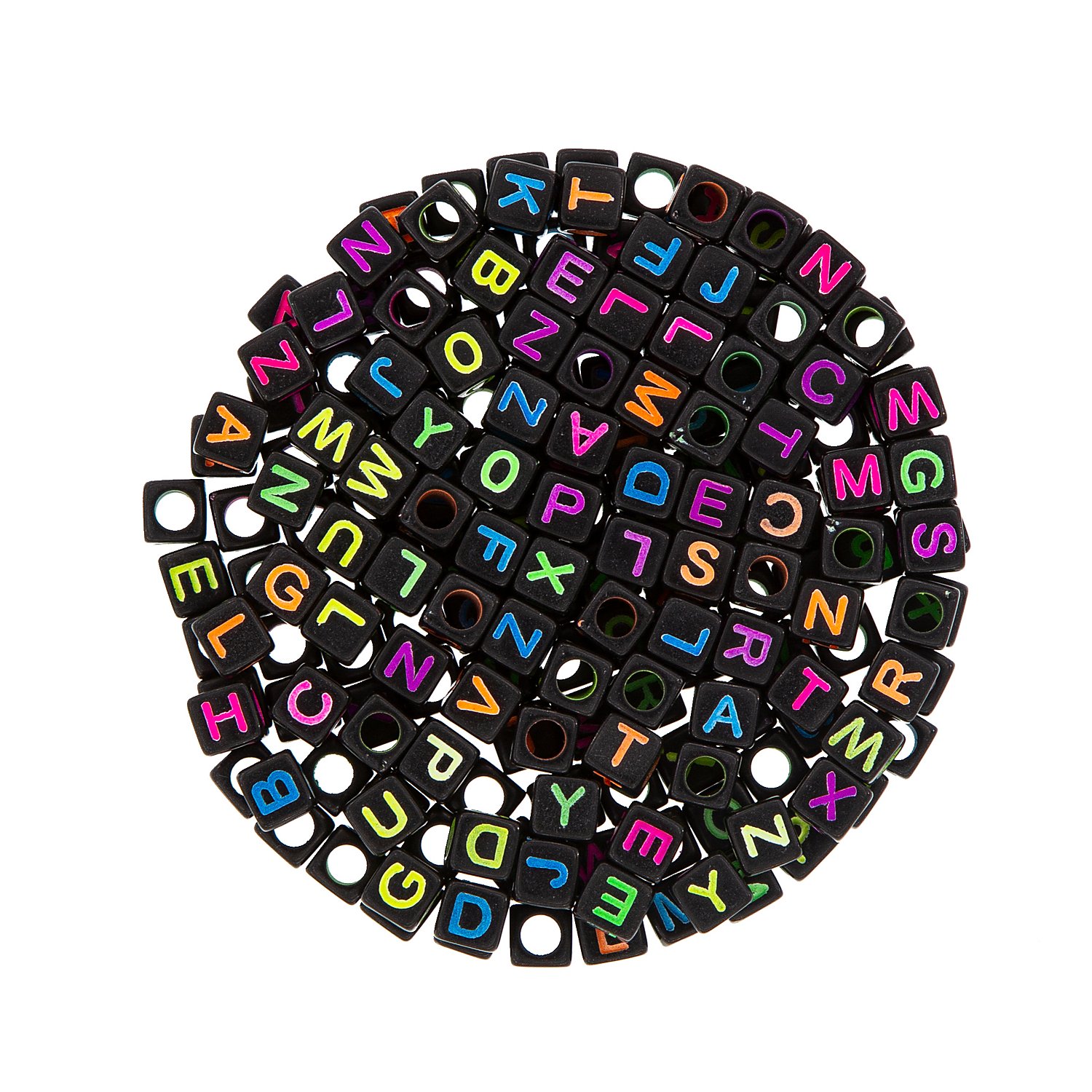 Buchstabenwürfel, schwarz-neon, 6 mm, 200 Stück