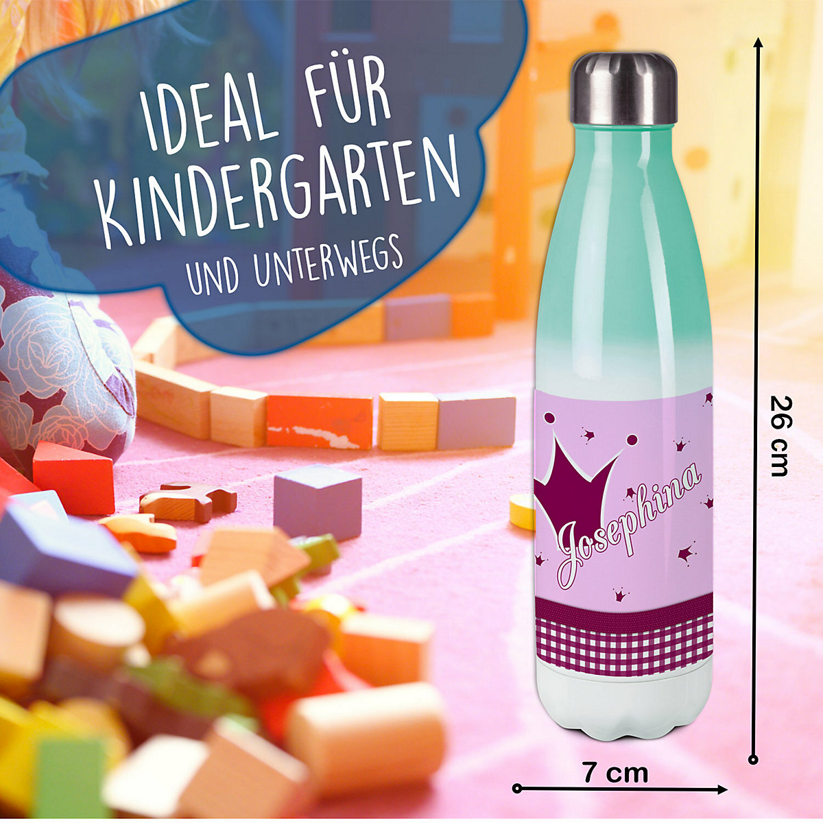 Edelstahl Kinder Thermoflasche / Trinkflasche bunt Krone Farbe brombeere Spülmaschinenfest, Auslaufsicher, Bruchfest, Doppelwandig, Für Heißgetränke geeignet, Mit Deckel, Isoliert