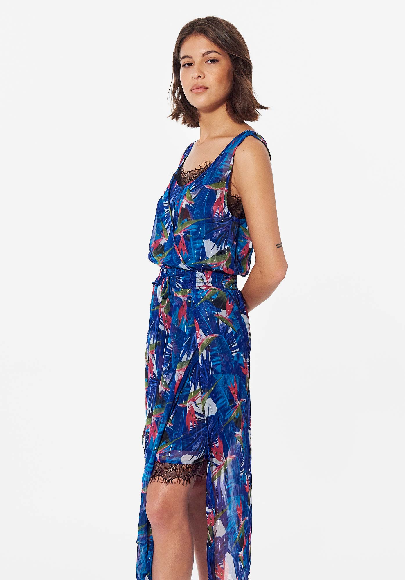 BAILE  Robe longue fleurie bleue Femme en 100% polyester recyclé