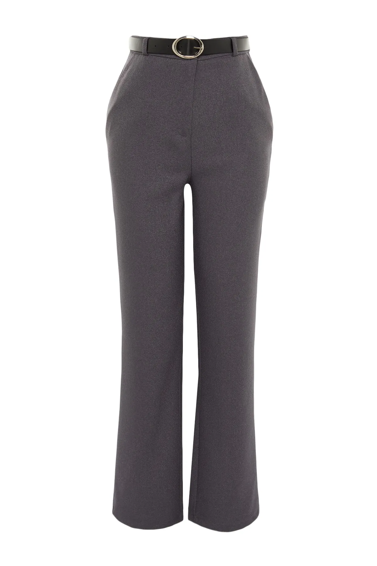 Trendyol Collection  Graue gerade geschnittene Webhose mit Gürtel TWOSS23PL00053