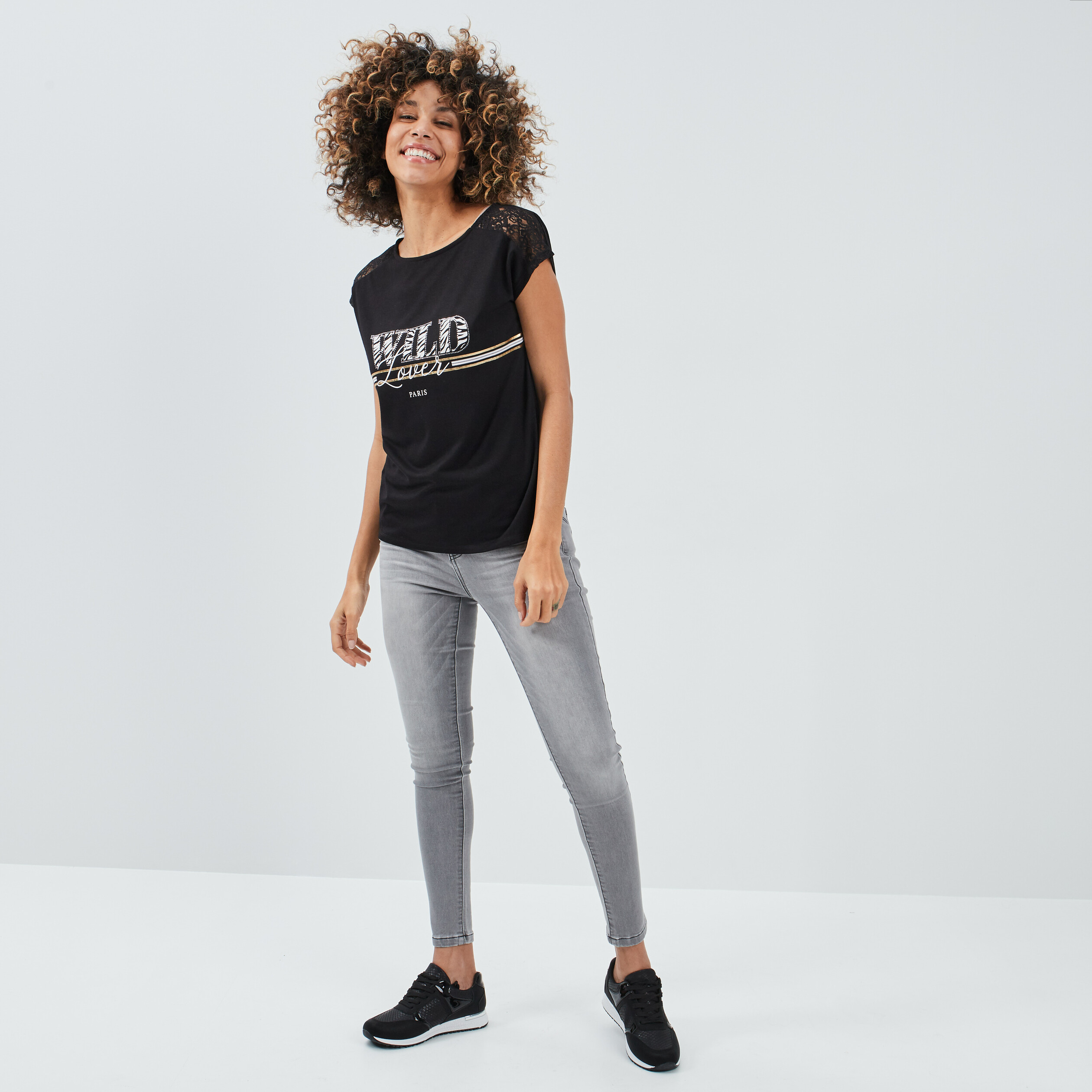 T-shirt manches courtes noir femme | La Halle
