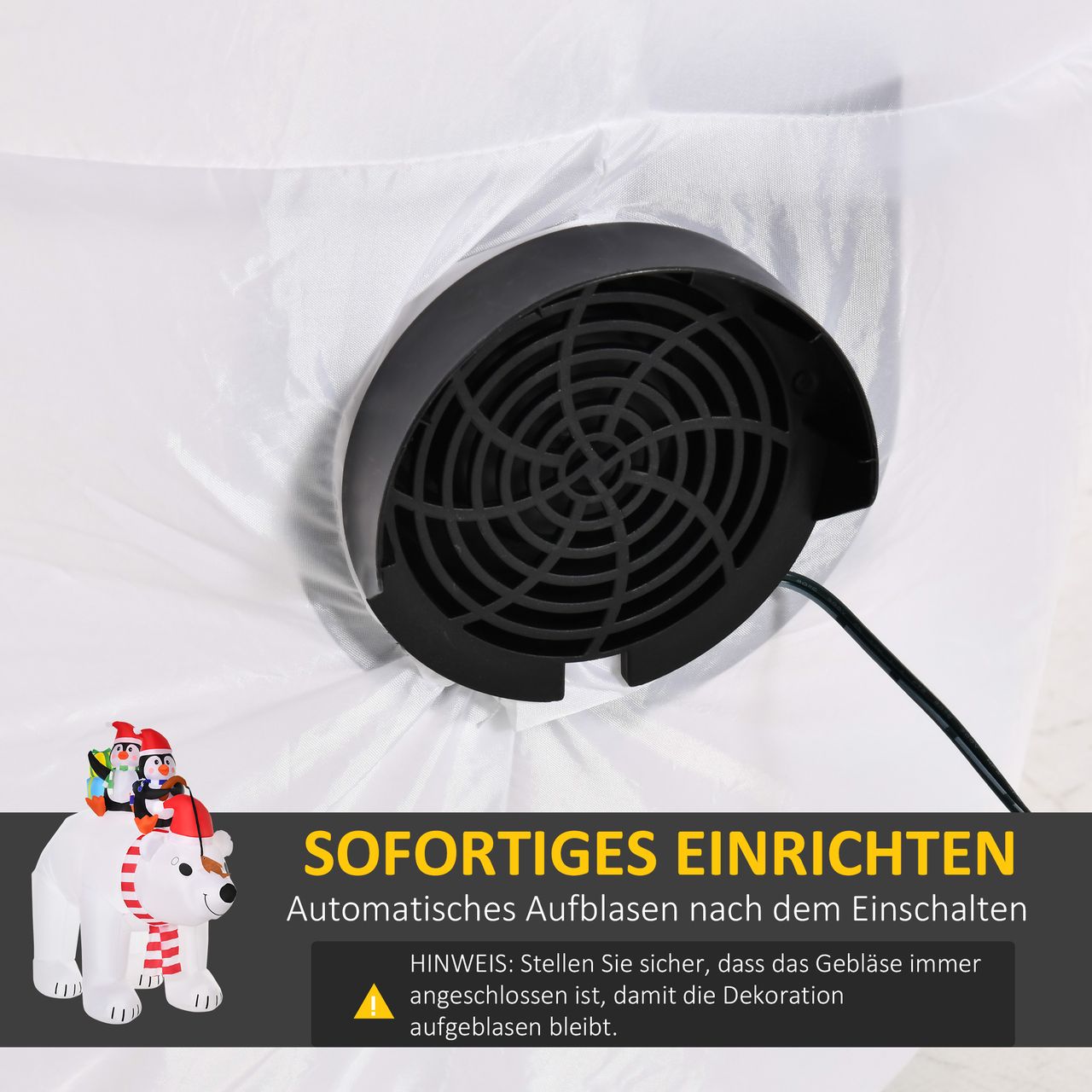 HOMCOM Aufblasbare Pinguine auf Eisbär 2,1 m Weihnachtsdekoration mit Lichtern Aufblasbares Modell Weihnachten Gärten Dekoration automatisches Aufblasen wetterfest Polyester 227 x 113 x 206 cm