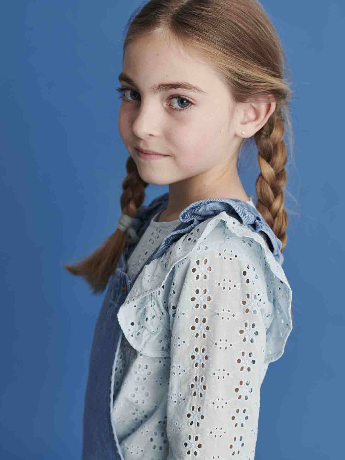 Vertbaudet Mädchen Volant-Bluse - himmelblau